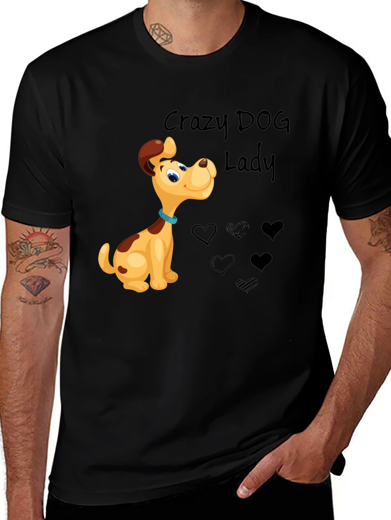 Variant 24 of Crazy Dog Lady Black T-Shirt - Cartoon Dog Design