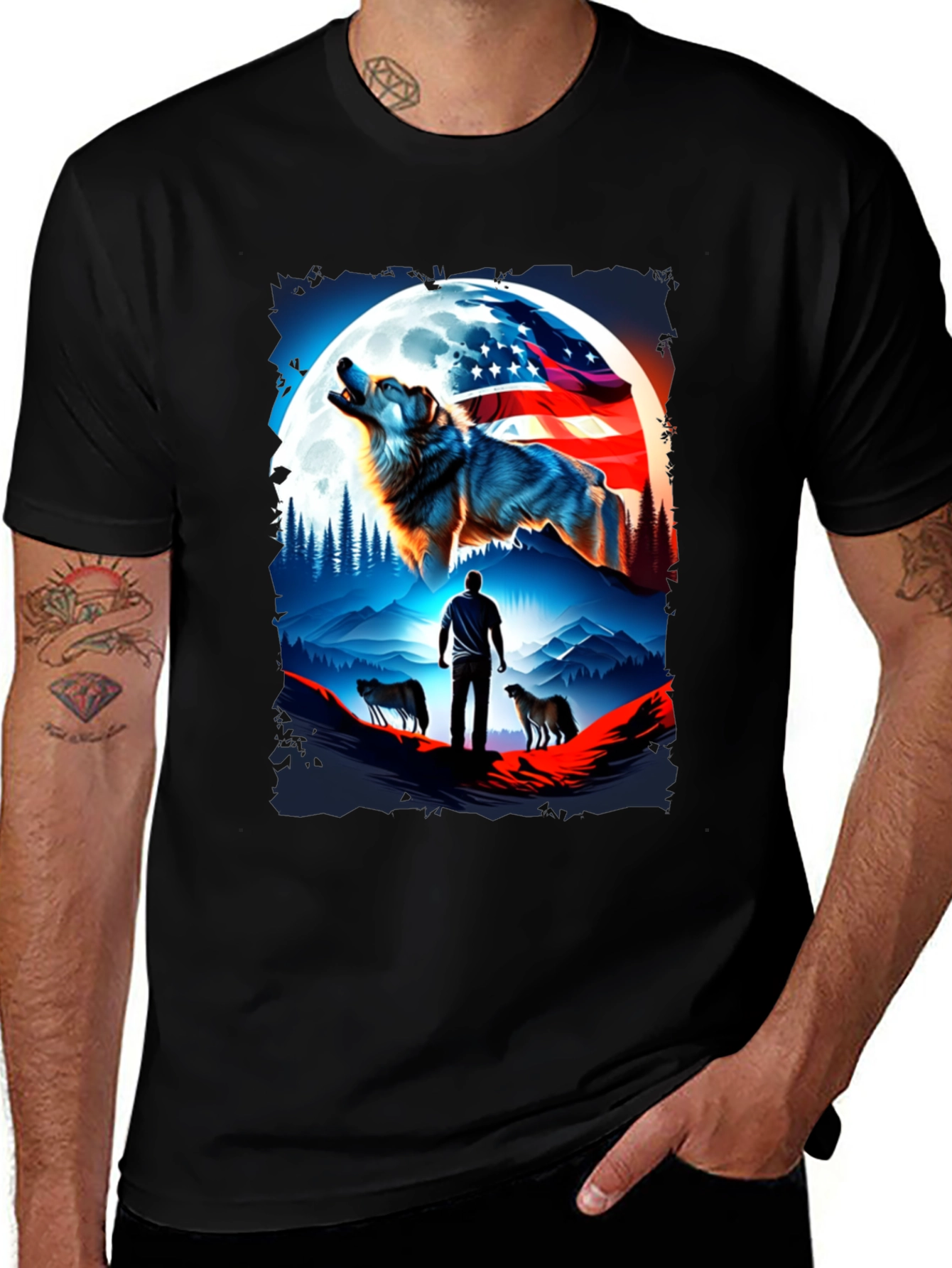 Variant 20 of Patriotic Wolf Pack T-Shirt - USA Pride