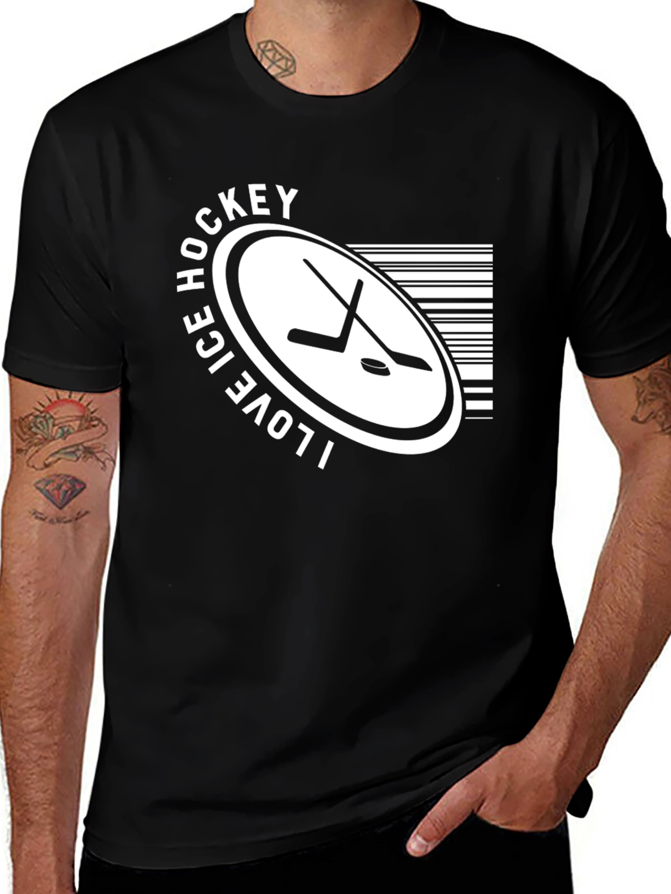 Variant 28 of I Love Ice Hockey Black T-Shirt