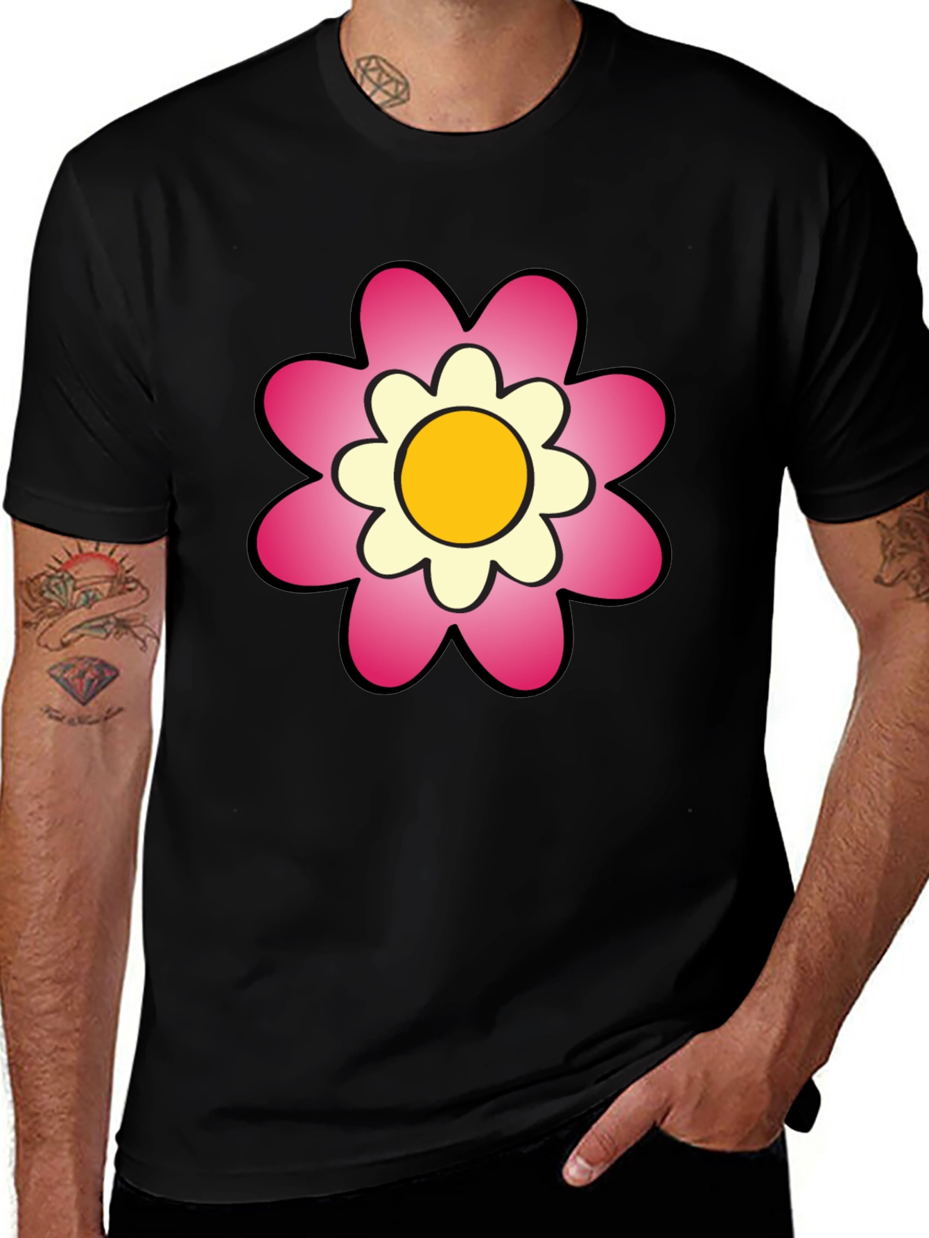 Variant 8 of Black T-Shirt with Pink Flower Graphic