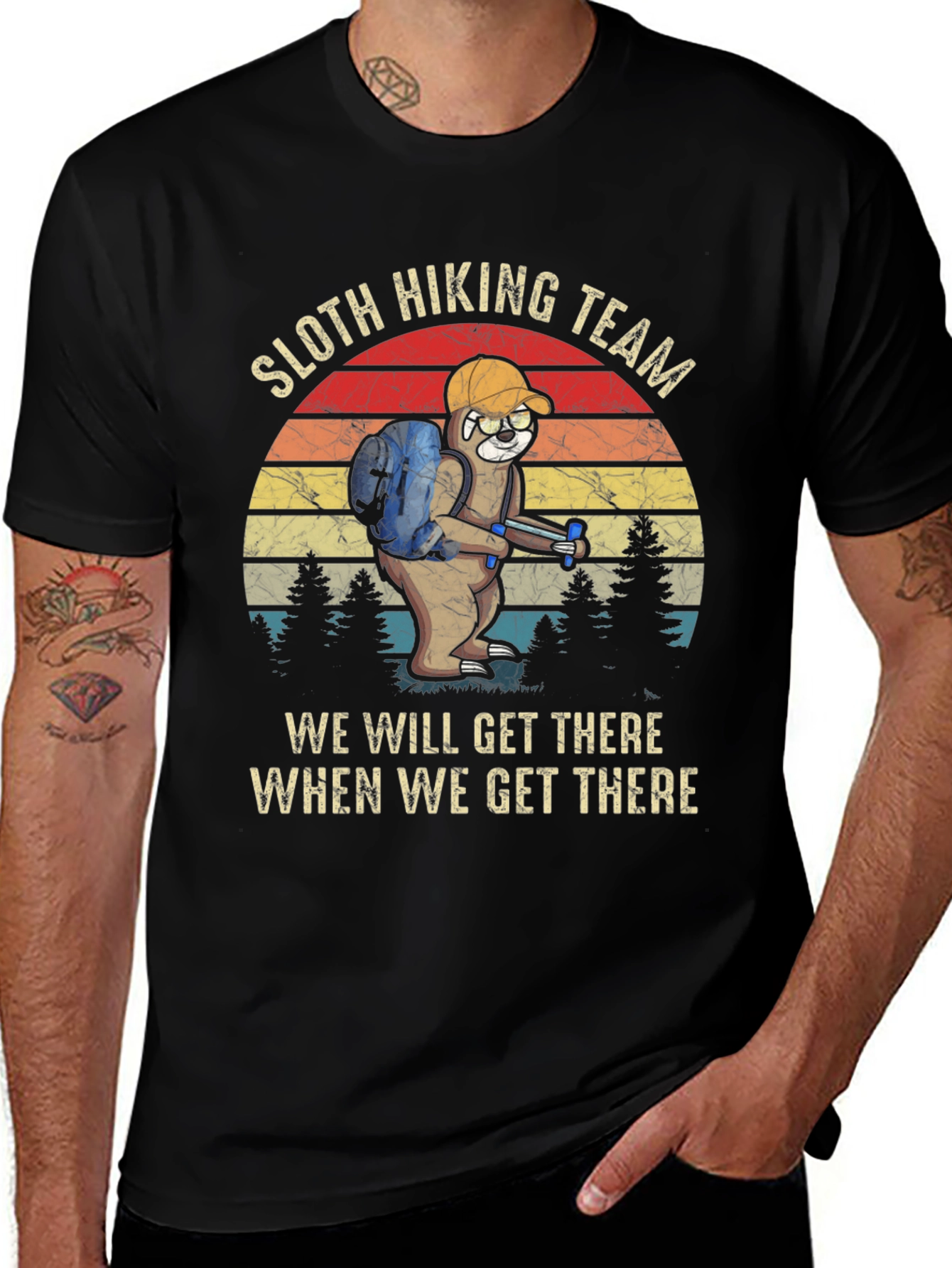Variant 28 of Sloth Hiking Team Black T-Shirt