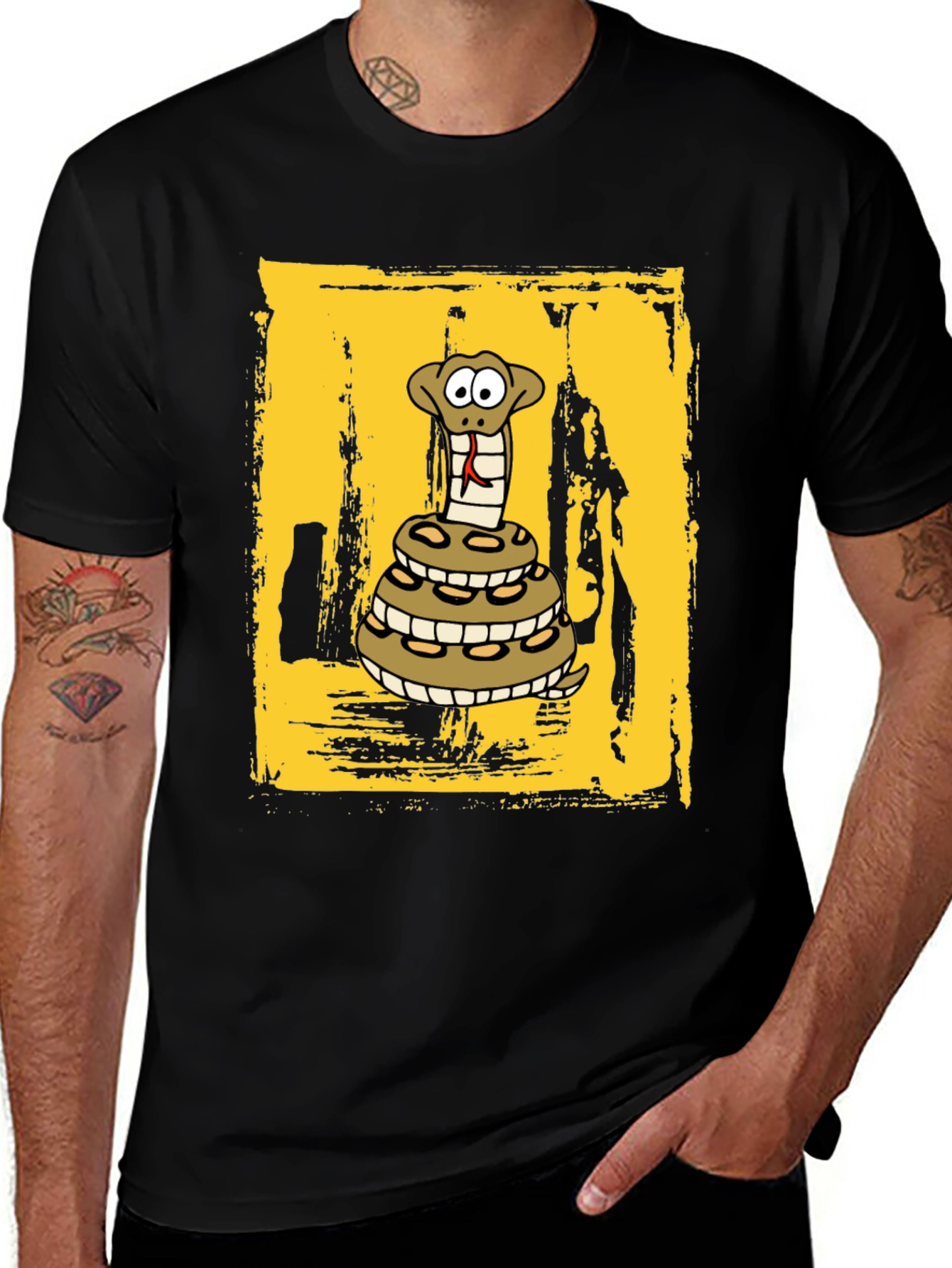 Cartoon Snake T-Shirt - Black Cotton Graphic Tee