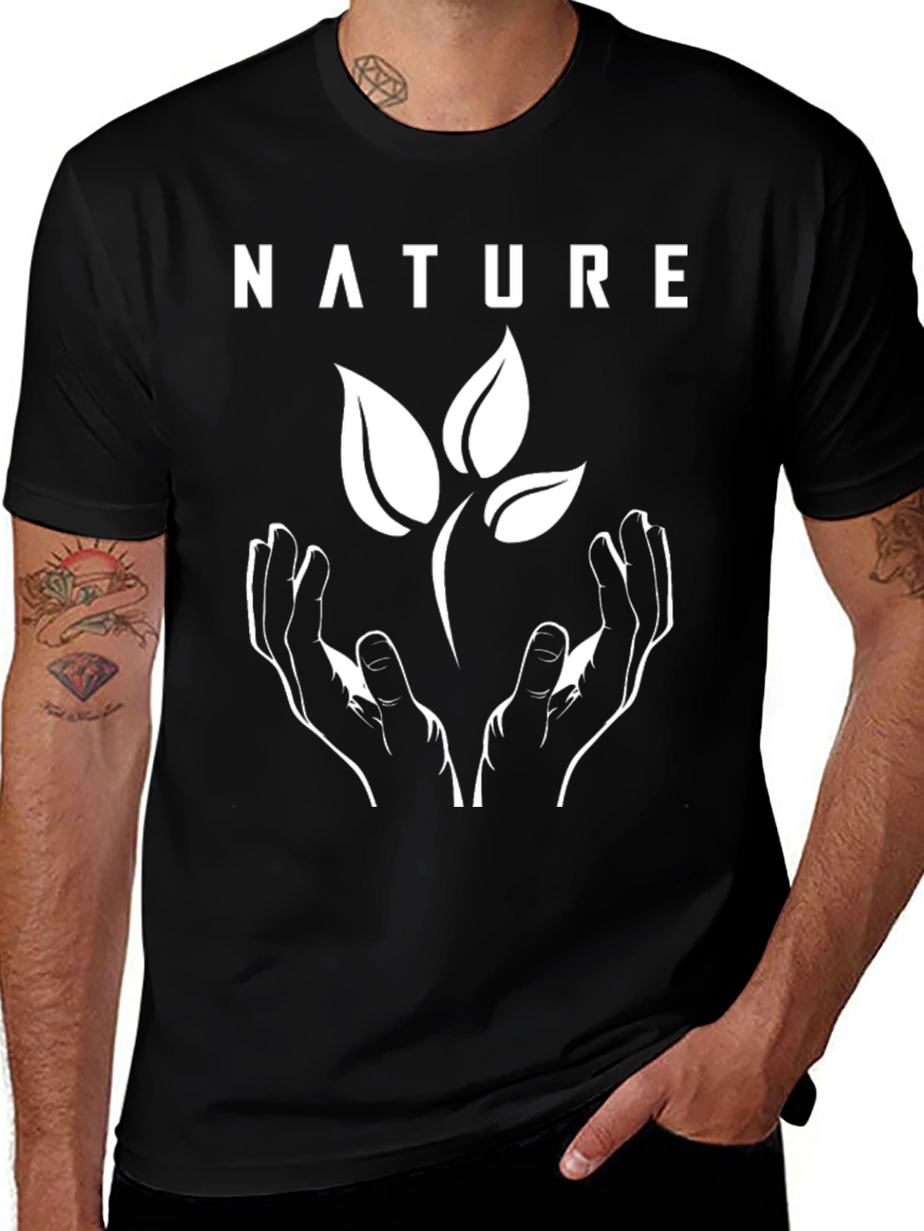 Variant 21 of Nature T-Shirt - Hands Holding Plant - Black