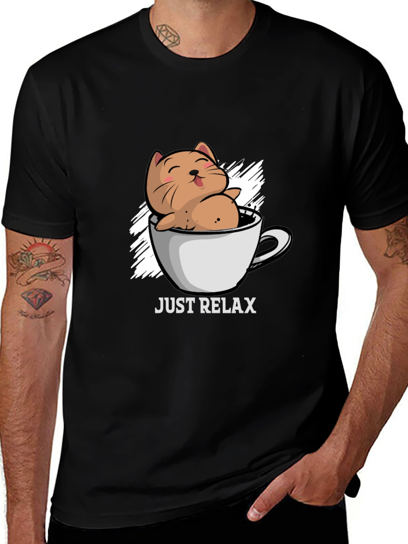 Variant 10 of Just Relax Cat in Cup T-Shirt - Comfy Relaxed Fit Tee