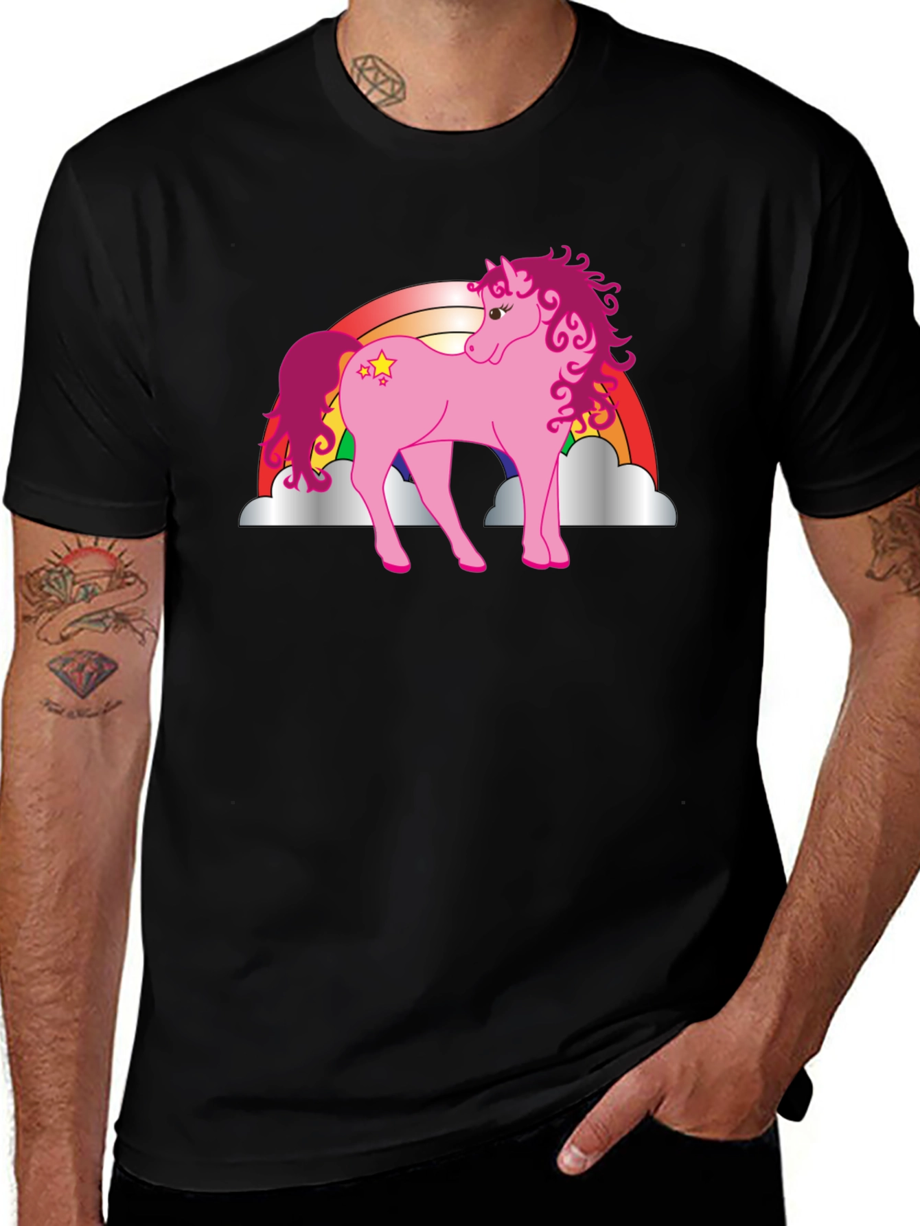 Variant 9 of Rainbow Unicorn Graphic Tee - Black Cotton Shirt