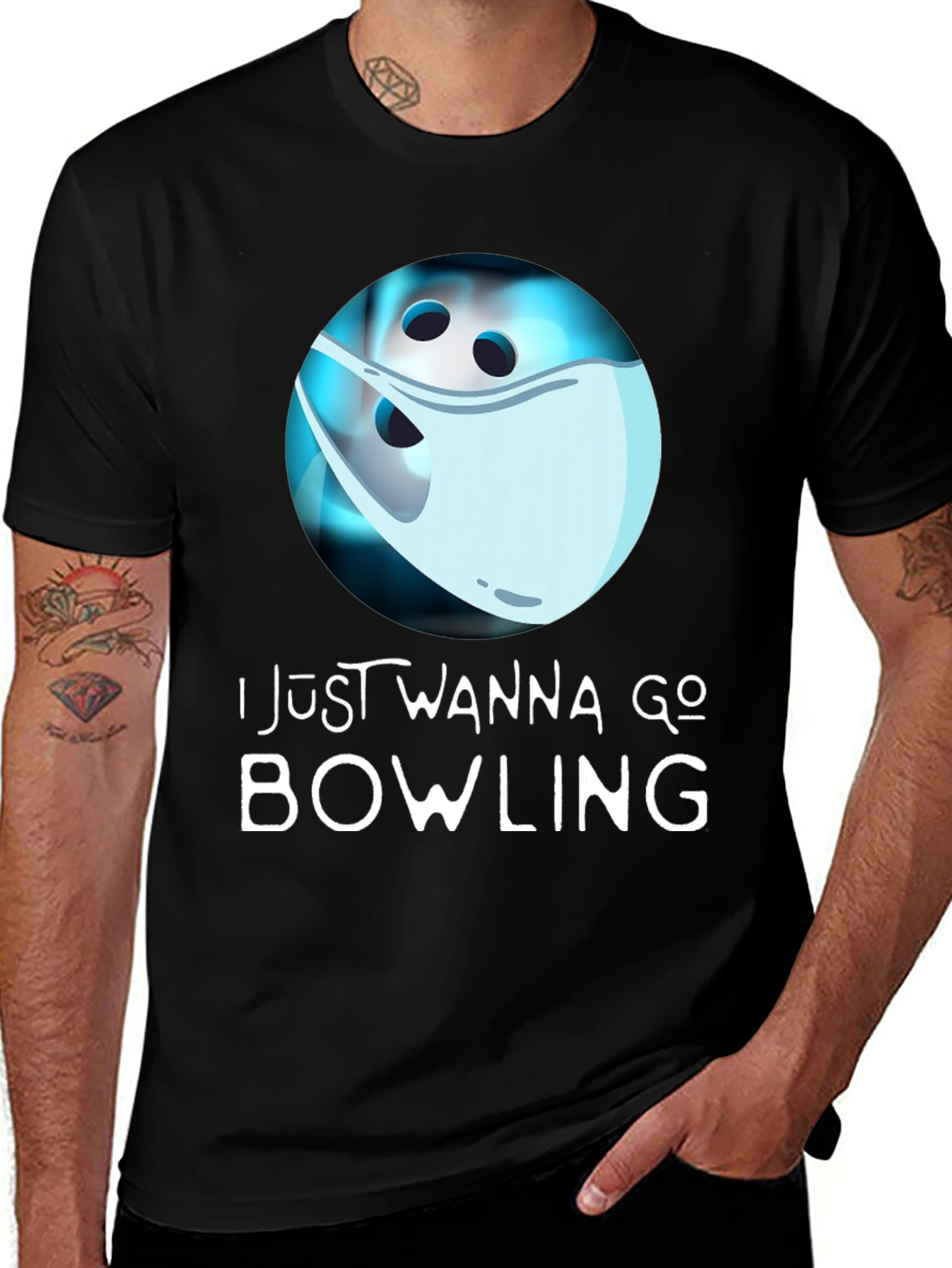Variant 15 of I Just Wanna Go Bowling T-Shirt - Masked Bowling Ball