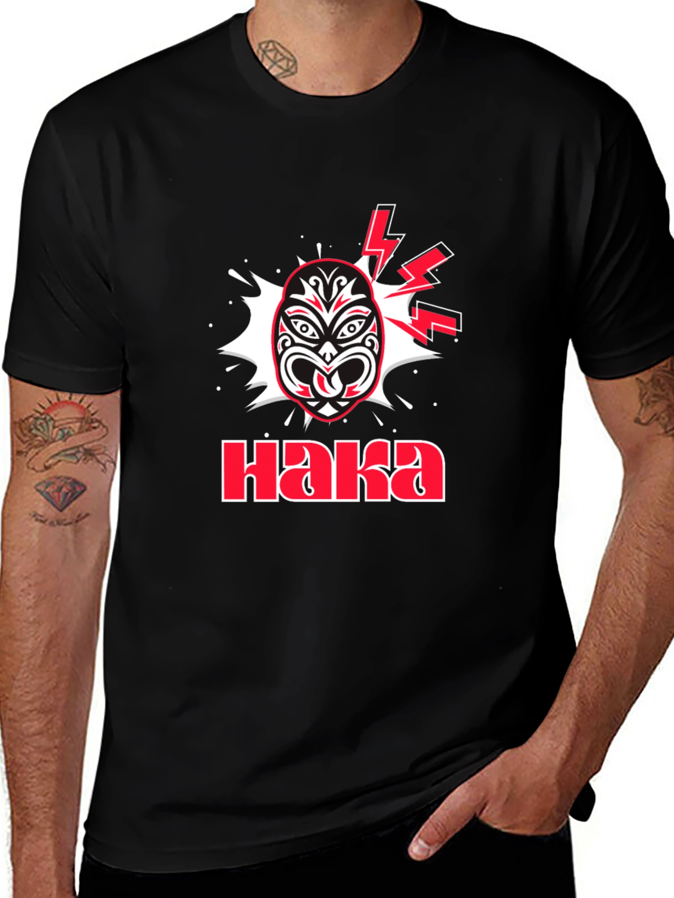 Haka Maori Mask Black T-Shirt
