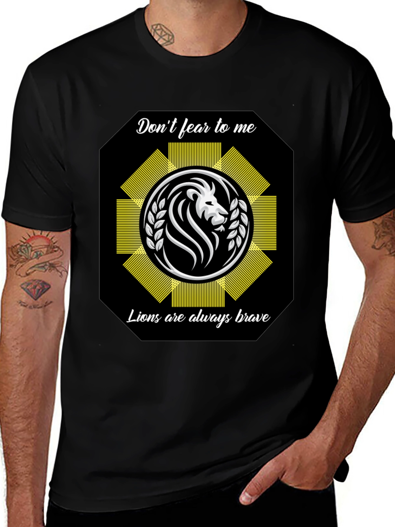 Variant 21 of Lion Brave T-Shirt Black Cotton Graphic Tee