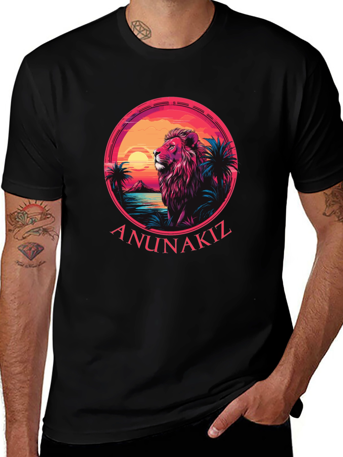 Variant 28 of Lion Sunset Graphic Tee - Anunakiz Design