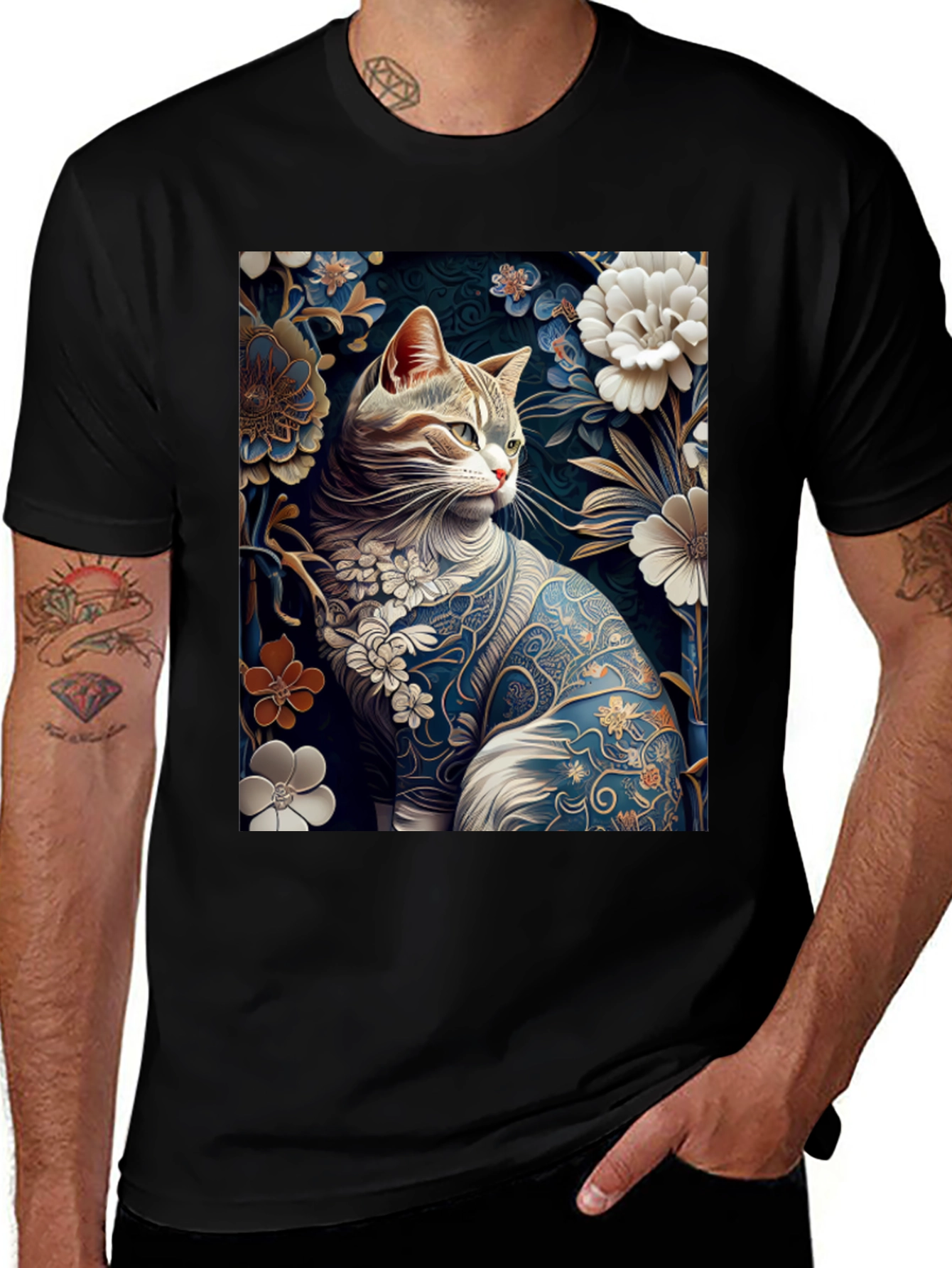 Variant 20 of Floral Cat T-Shirt: Unique Artistic Design