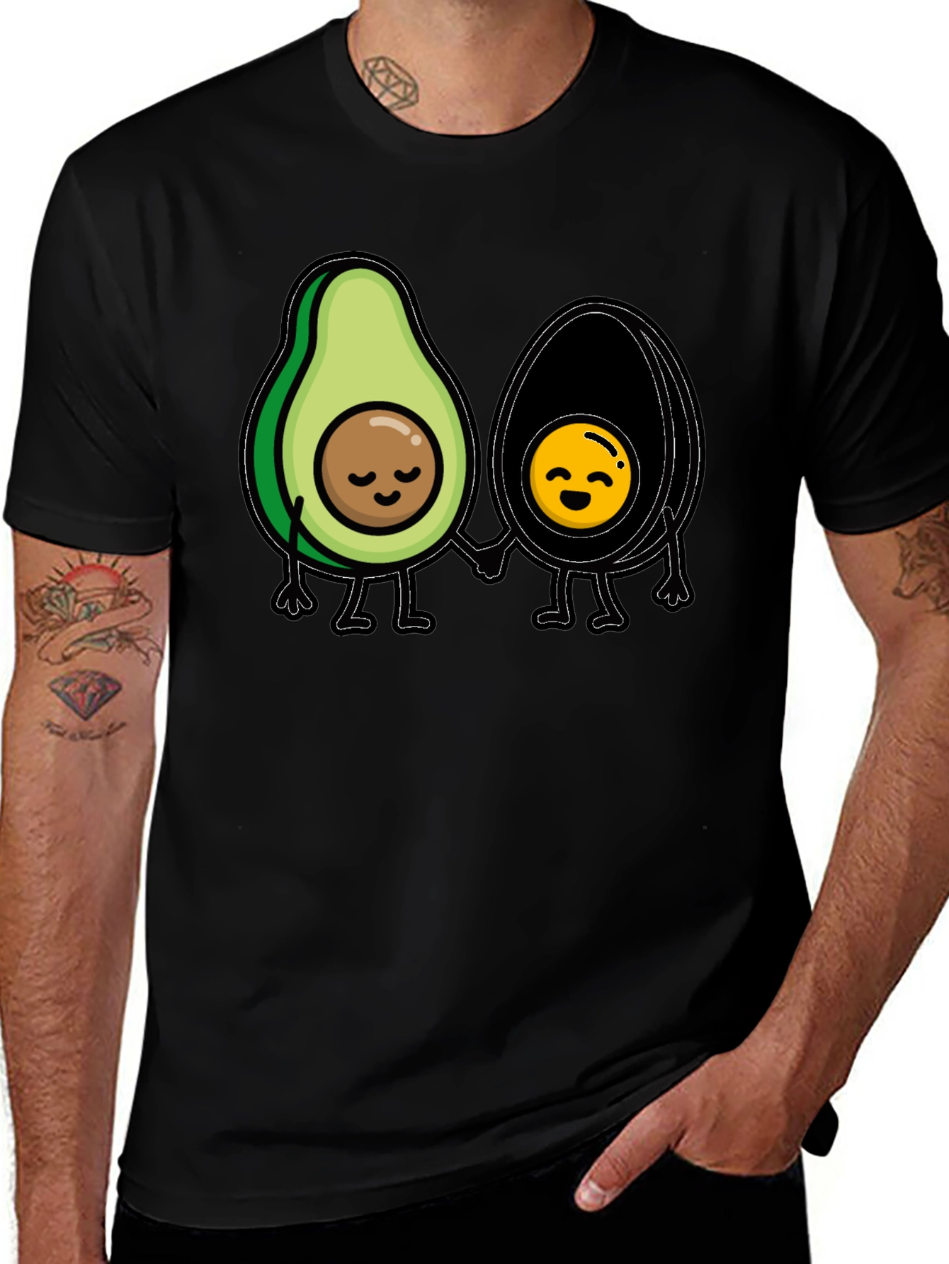 Variant 12 of Avocado Couple Graphic Tee - Trendy Black T-Shirt