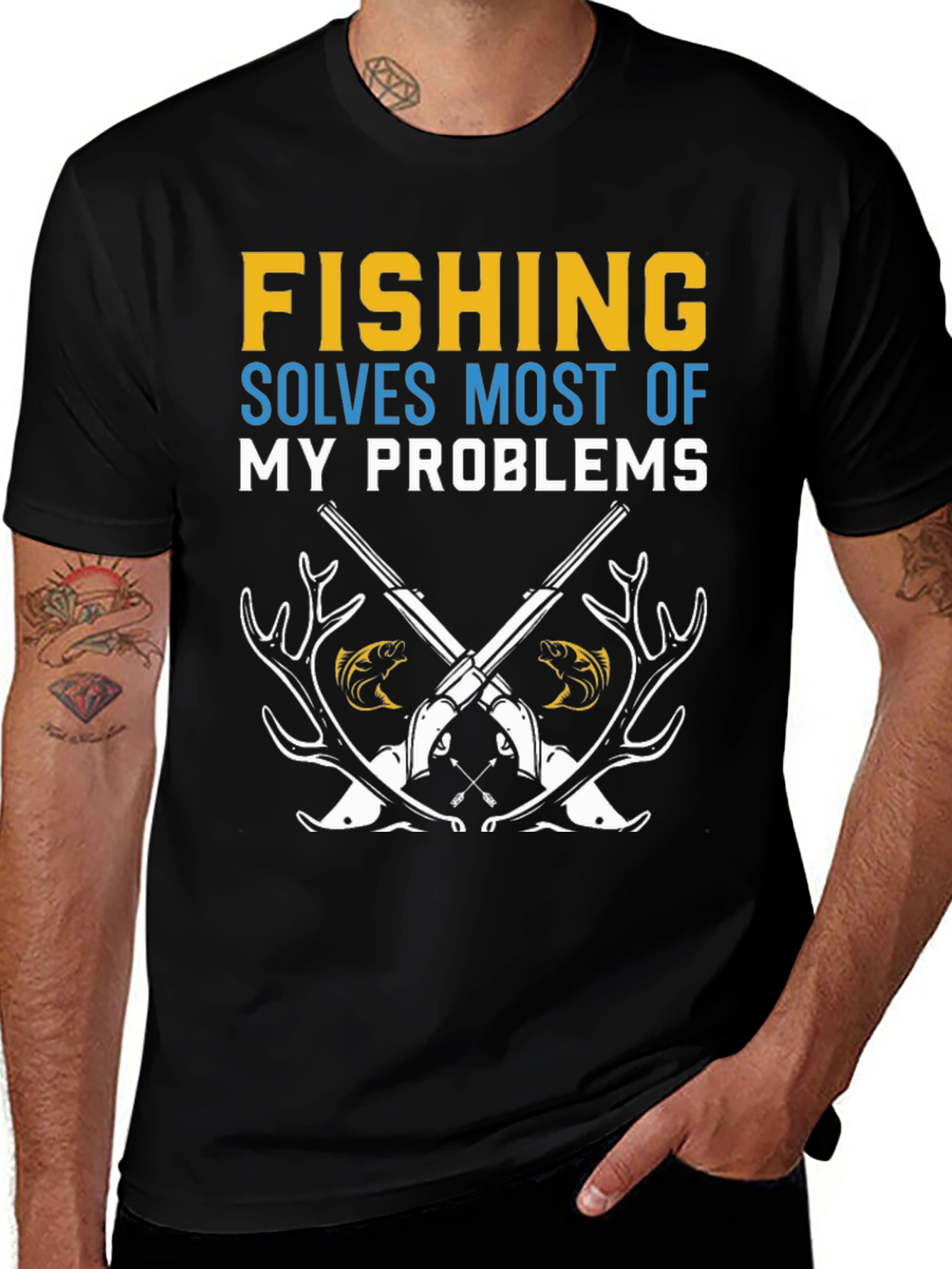 Variant 20 of Fishing Solves Problems Graphic Tee