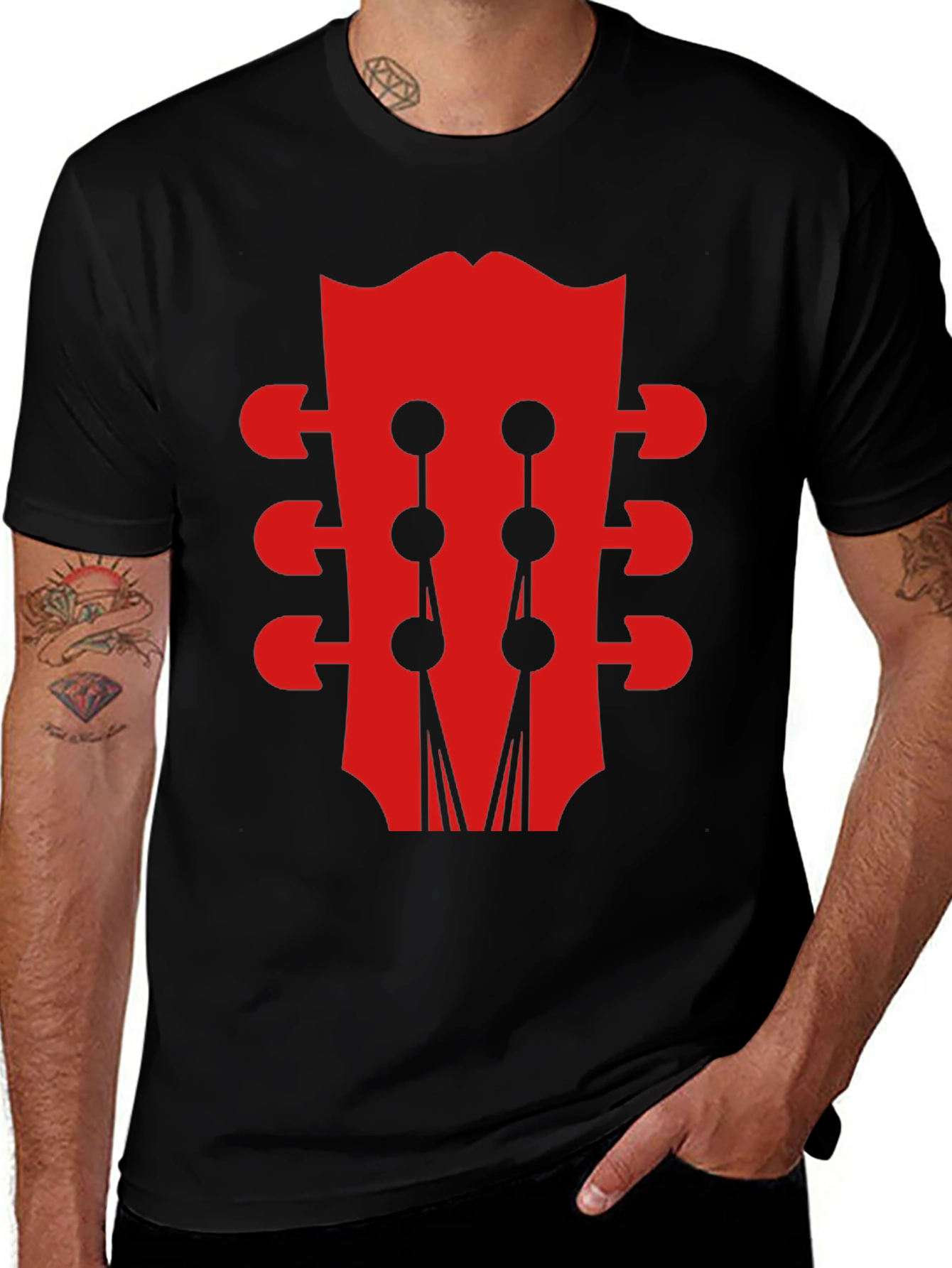 Variant 26 of Guitar Head Black Graphic Tee