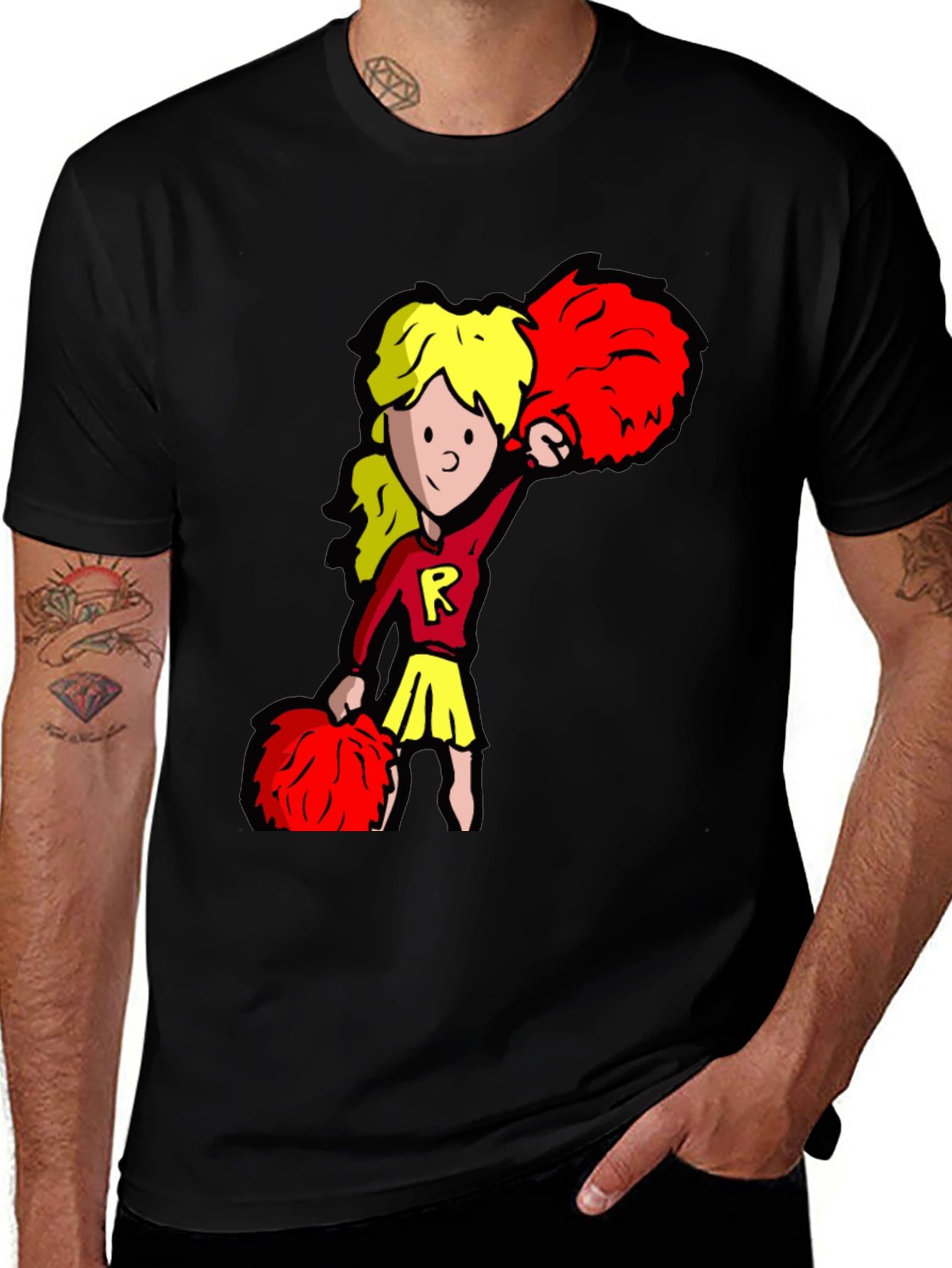 Variant 7 of Cheerleader Graphic Tee - Black Cotton T-Shirt