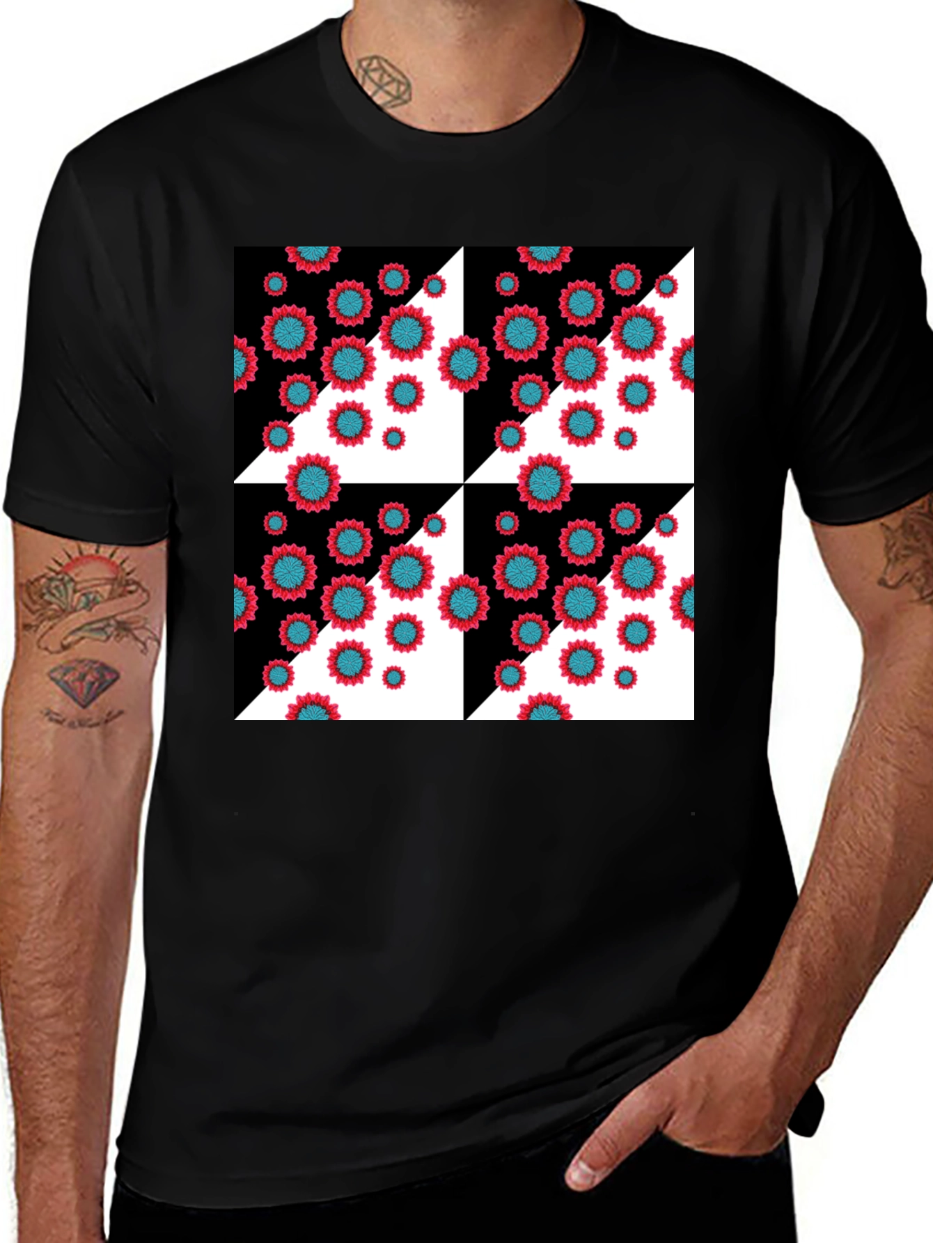 Variant 11 of Floral Pattern Black T-Shirt