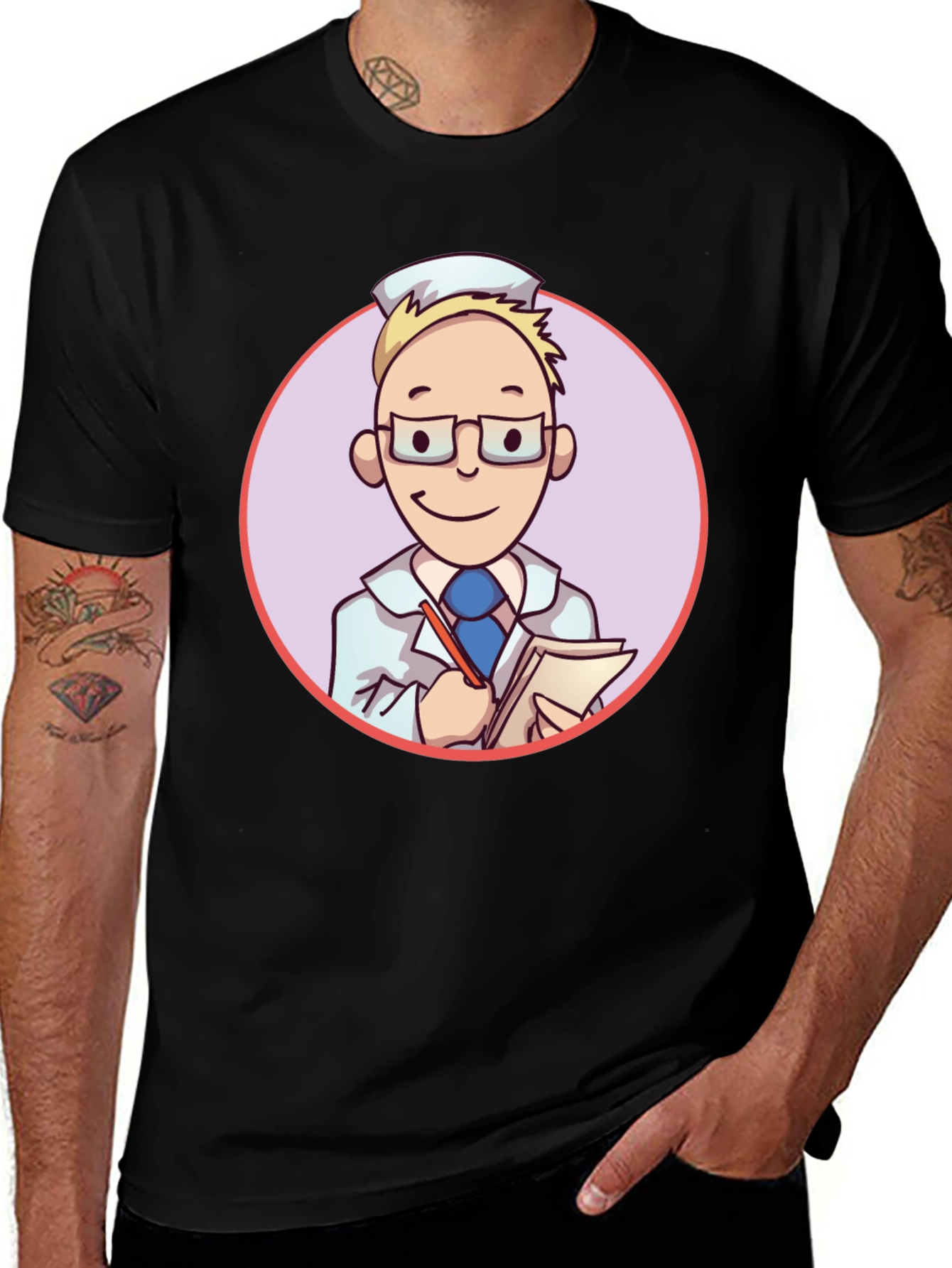 Variant 18 of Cartoon Doctor Graphic Tee - Unisex Black T-Shirt
