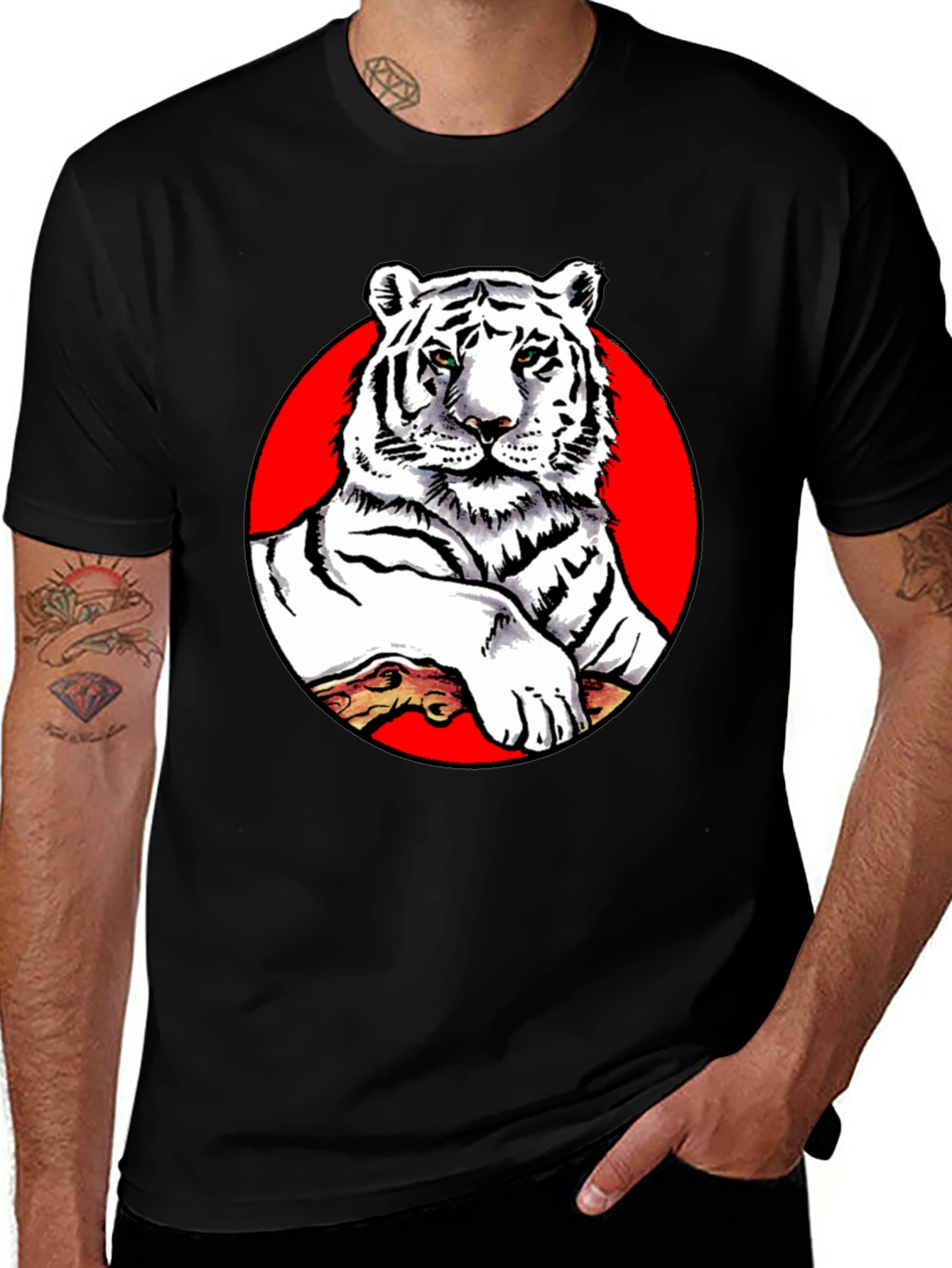 Variant 29 of Cool White Tiger Graphic Tee - Black