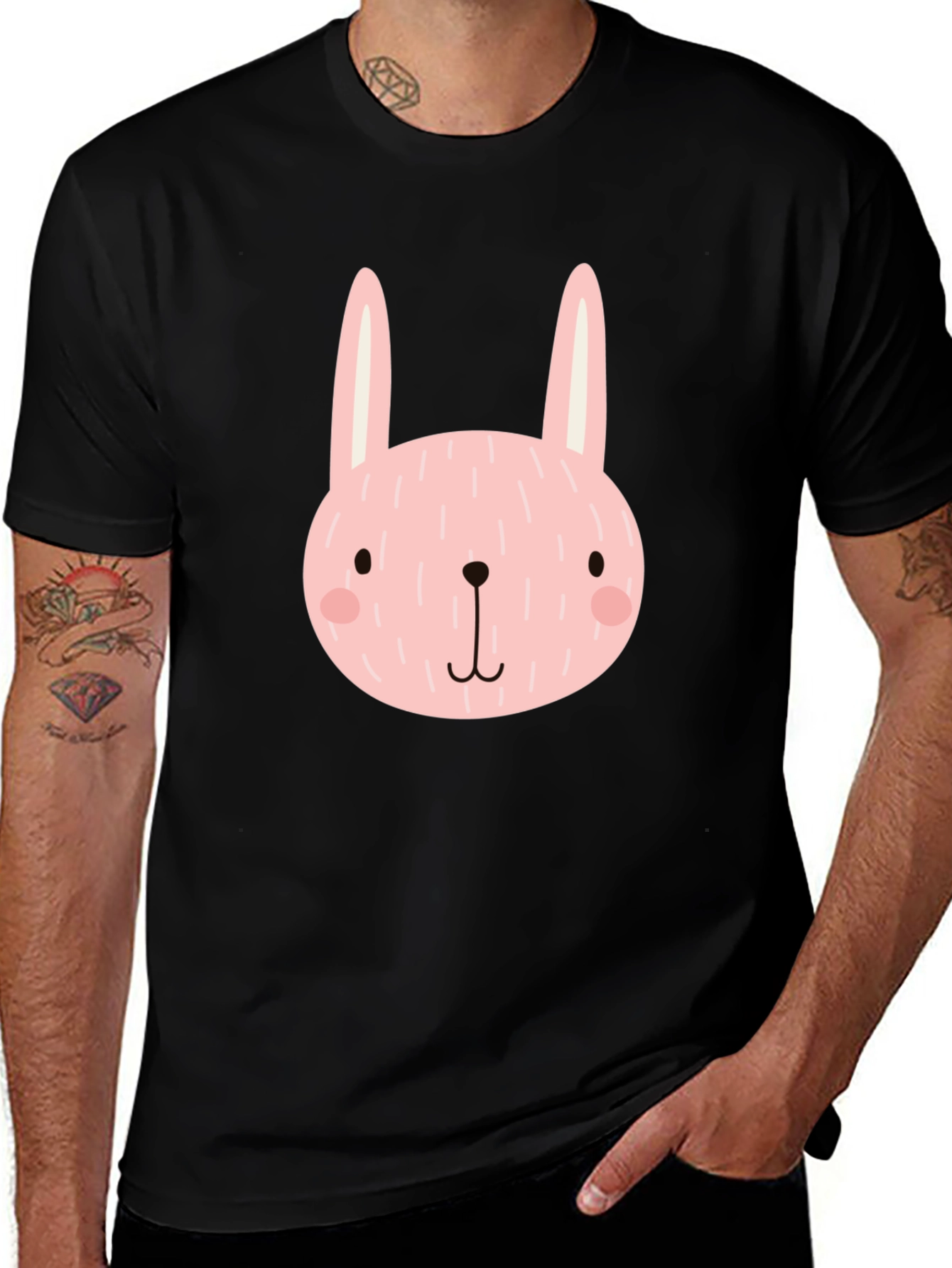 Variant 3 of Cute Bunny Graphic Tee - Black Cotton Blend Shirt