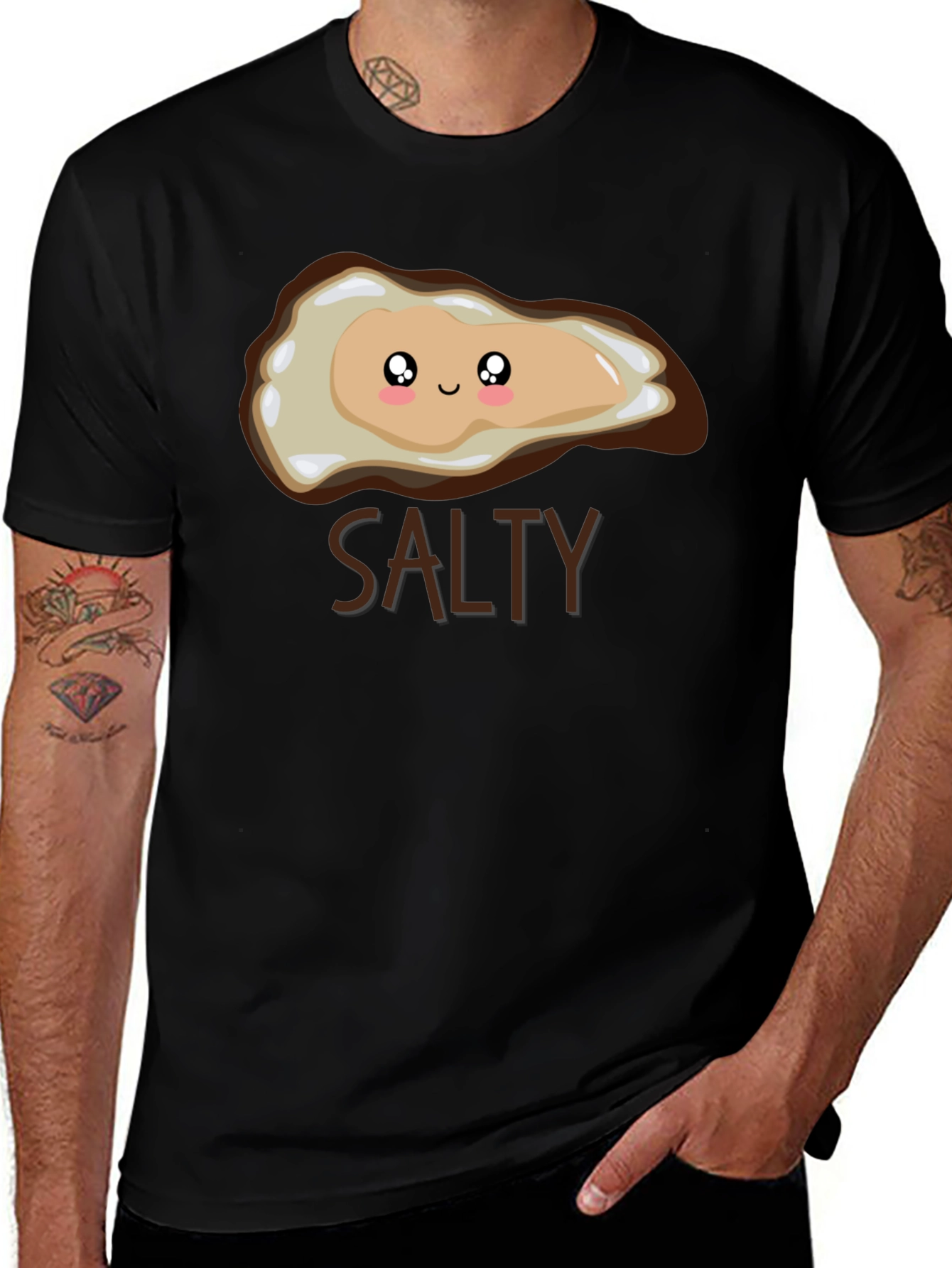 Variant 25 of Salty Oyster Cartoon Graphic Black T-Shirt