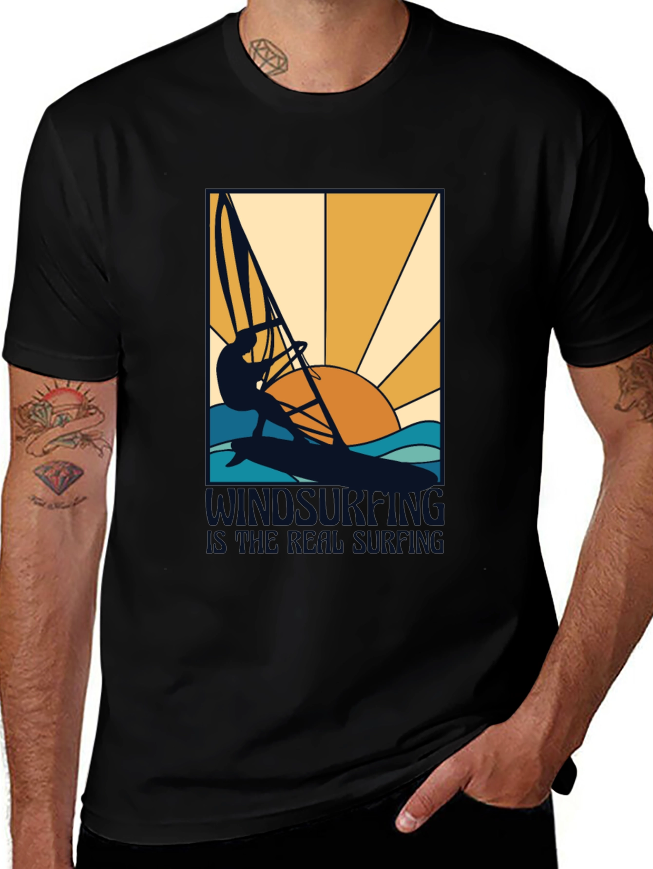 Black Windsurfing is Real Surfing Graphic T-Shirt main image