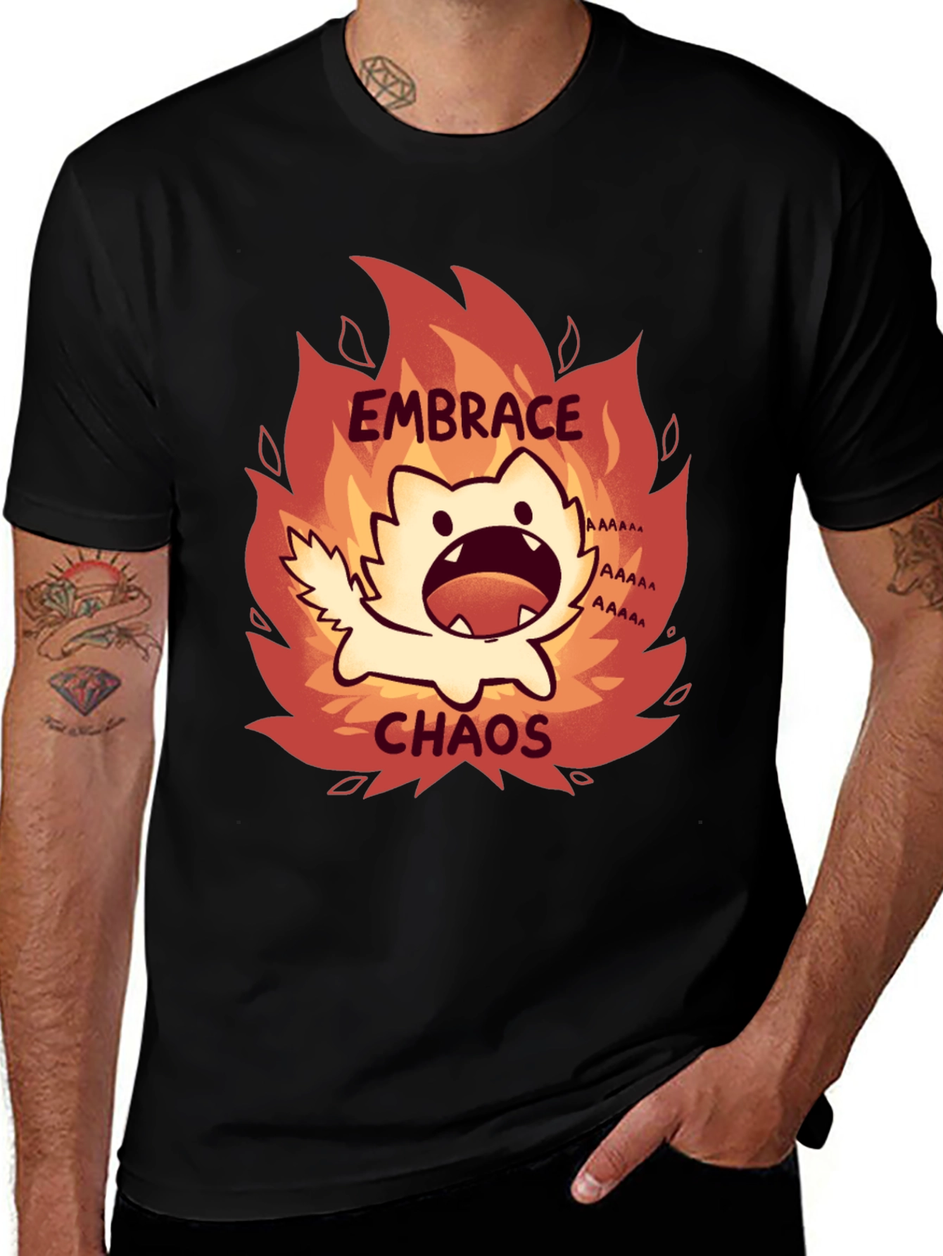 Variant 29 of Embrace Chaos T-Shirt - Funny Cat in Flames Design