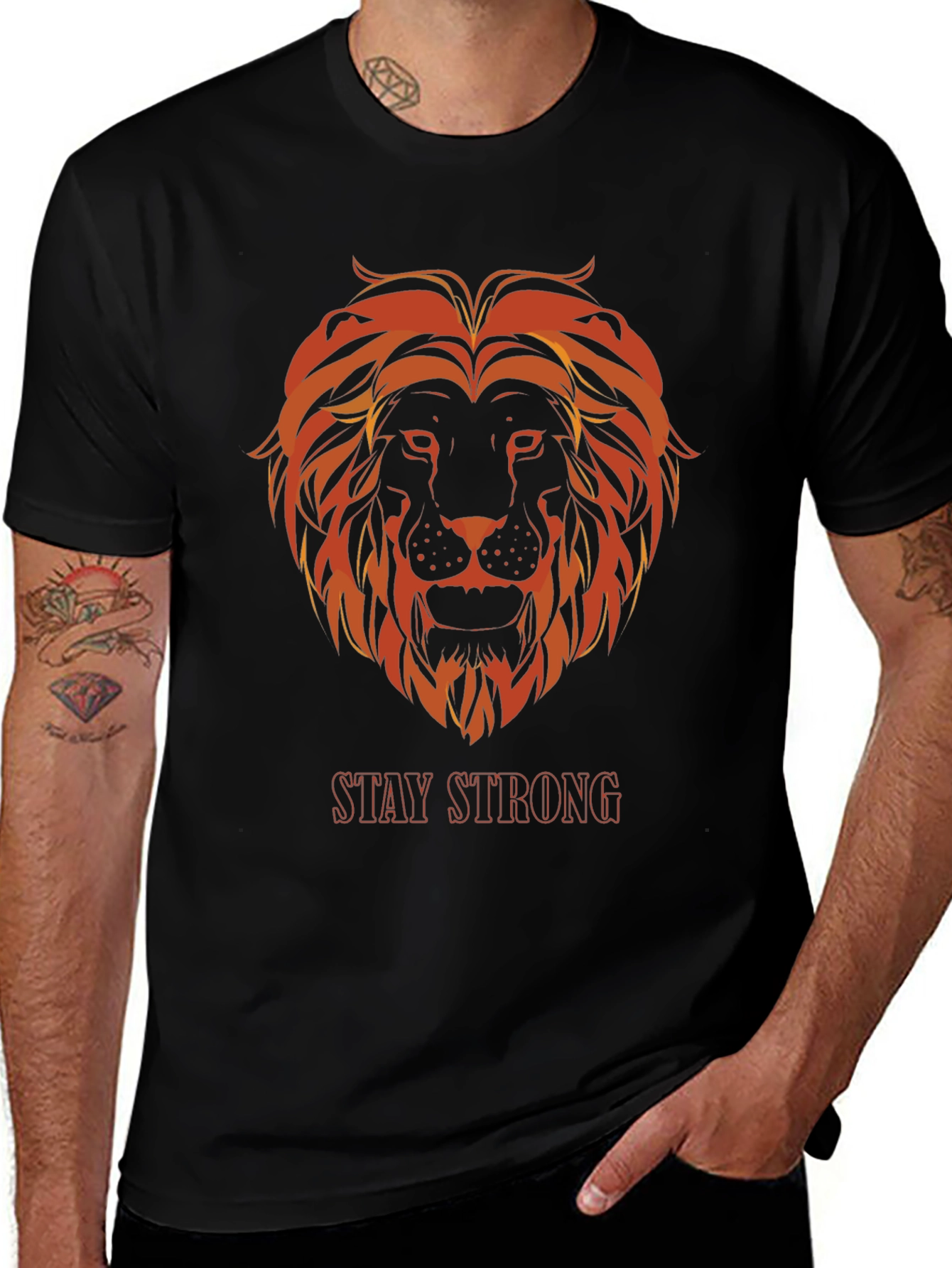 Variant 19 of Lion Graphic Tee - Stay Strong - Mens Black T-Shirt