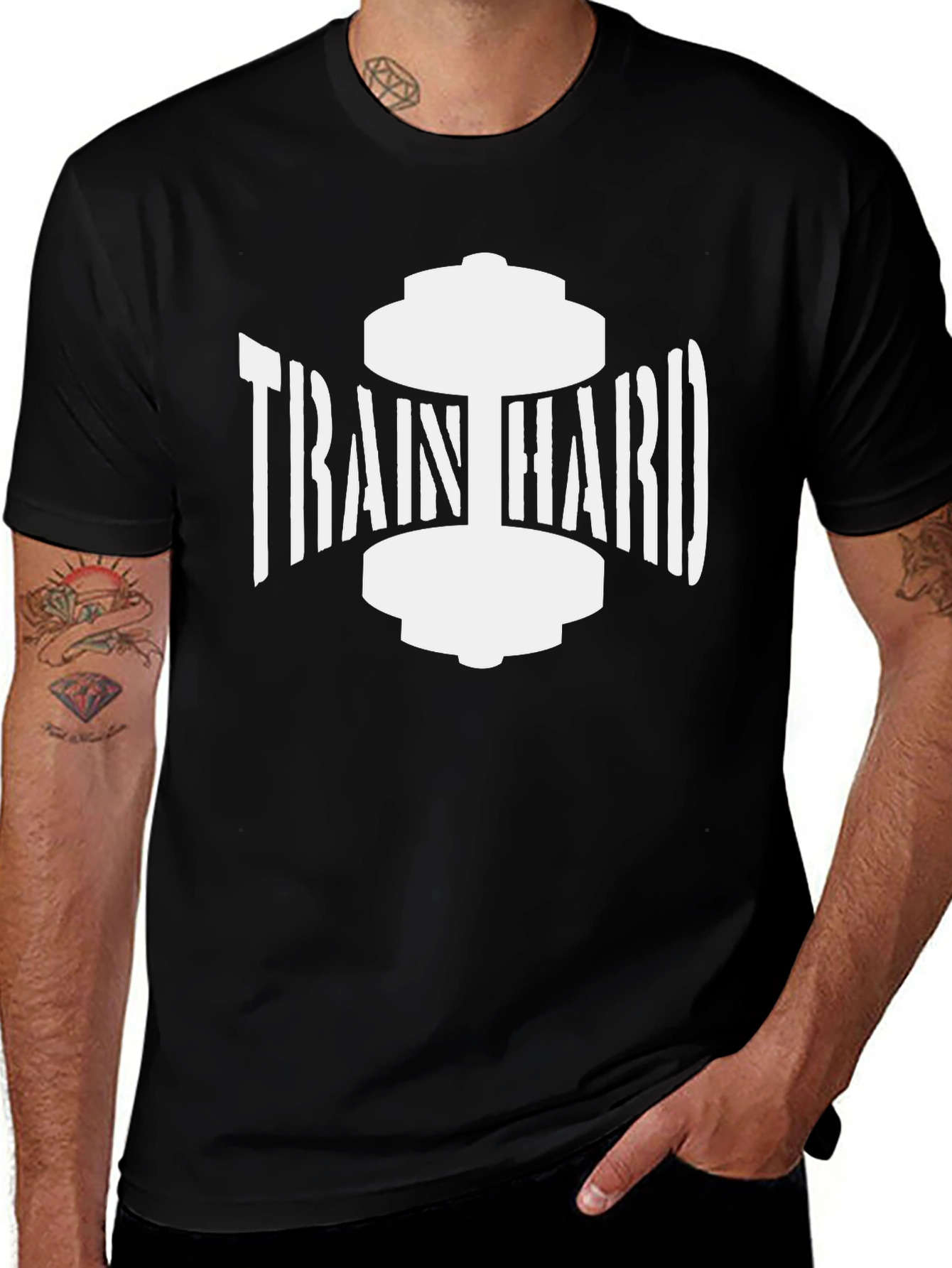 Variant 28 of Train Hard Dumbbell Graphic Tee