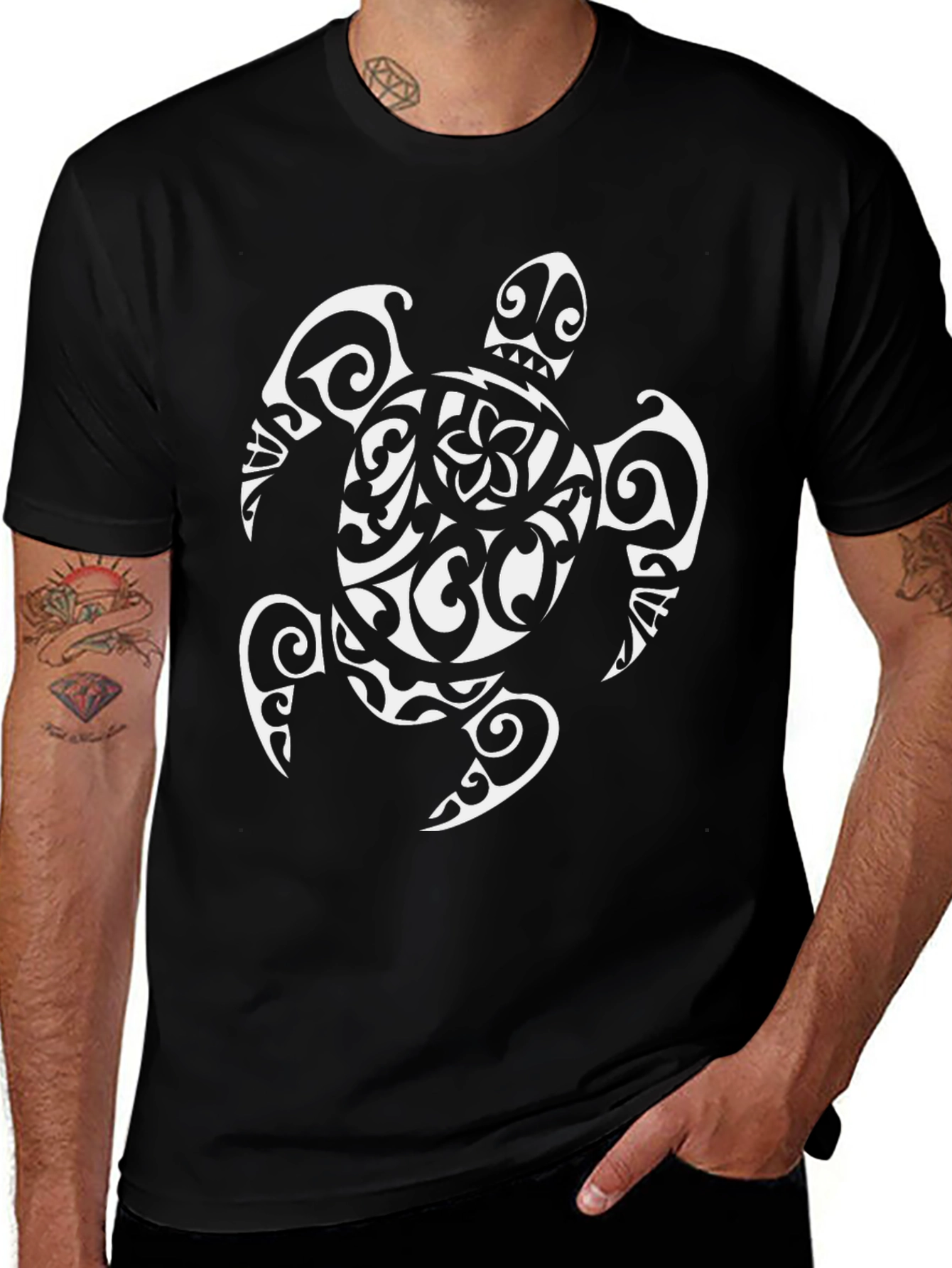 Variant 18 of Tribal Sea Turtle Graphic Tee - Black