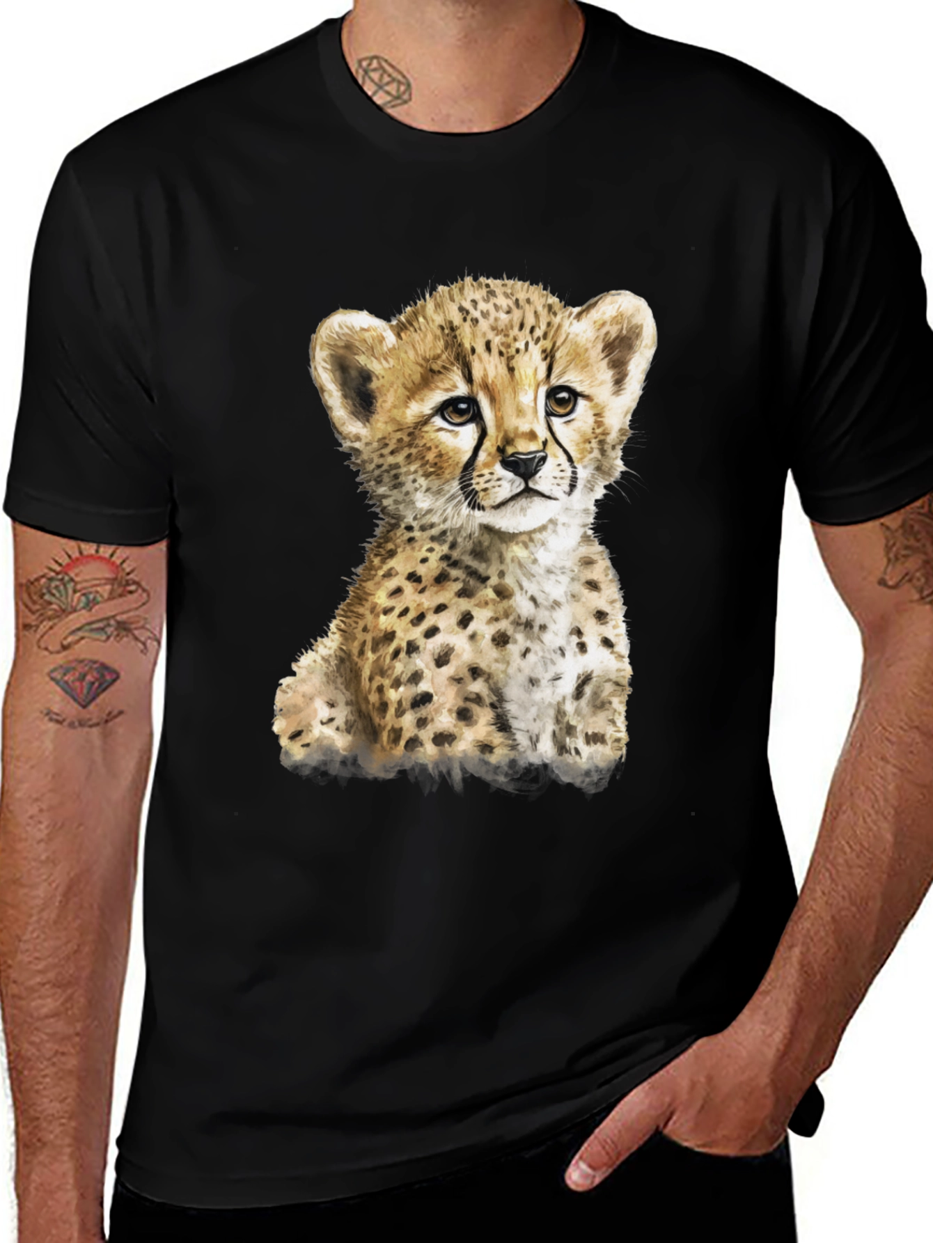Variant 19 of Cute Cheetah Cub Graphic Tee - Unisex Black T-Shirt