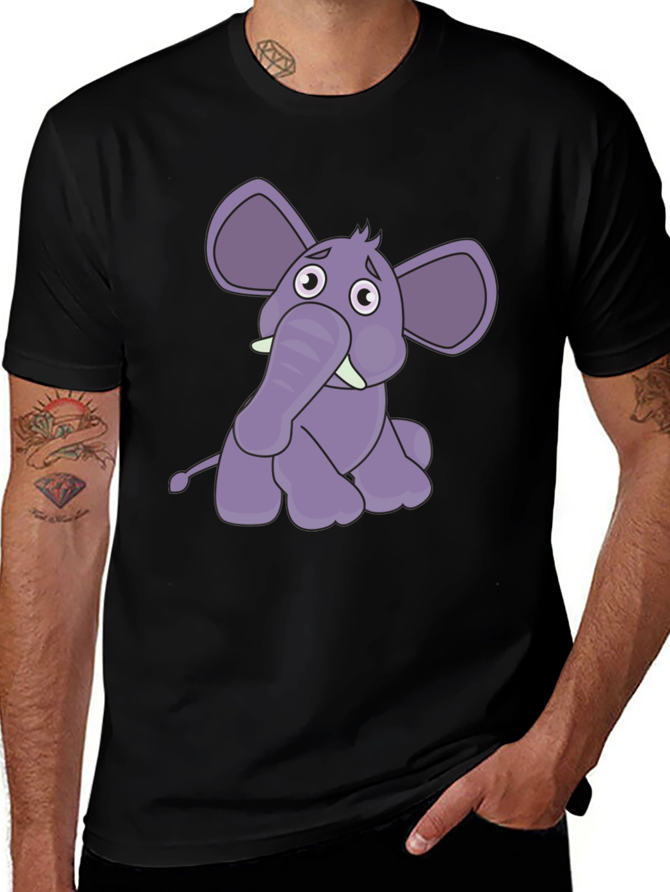 Variant 7 of Cute Cartoon Elephant Black T-Shirt