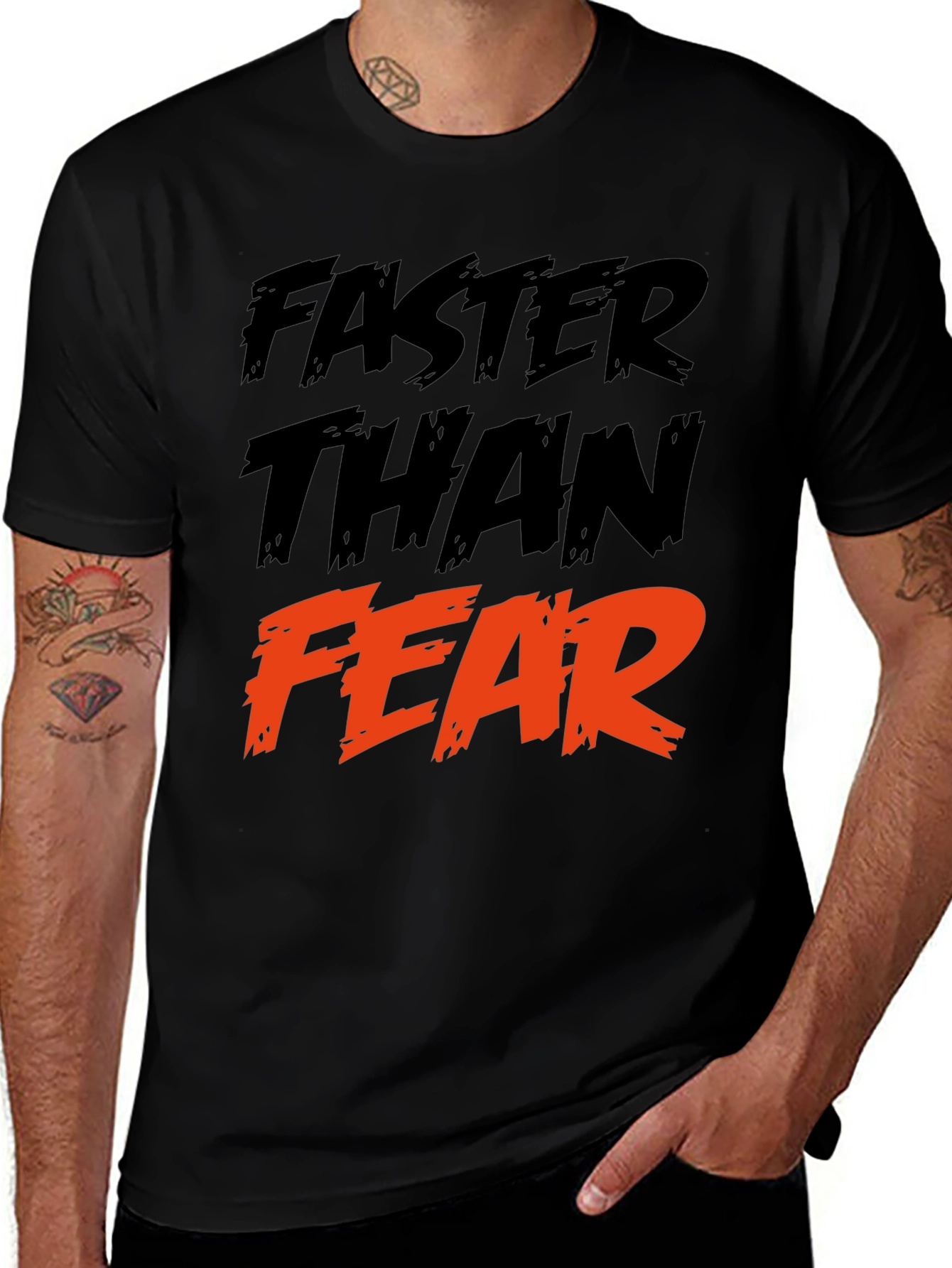 Variant 23 of Faster Than Fear Graphic Tee - Black Cotton T-Shirt