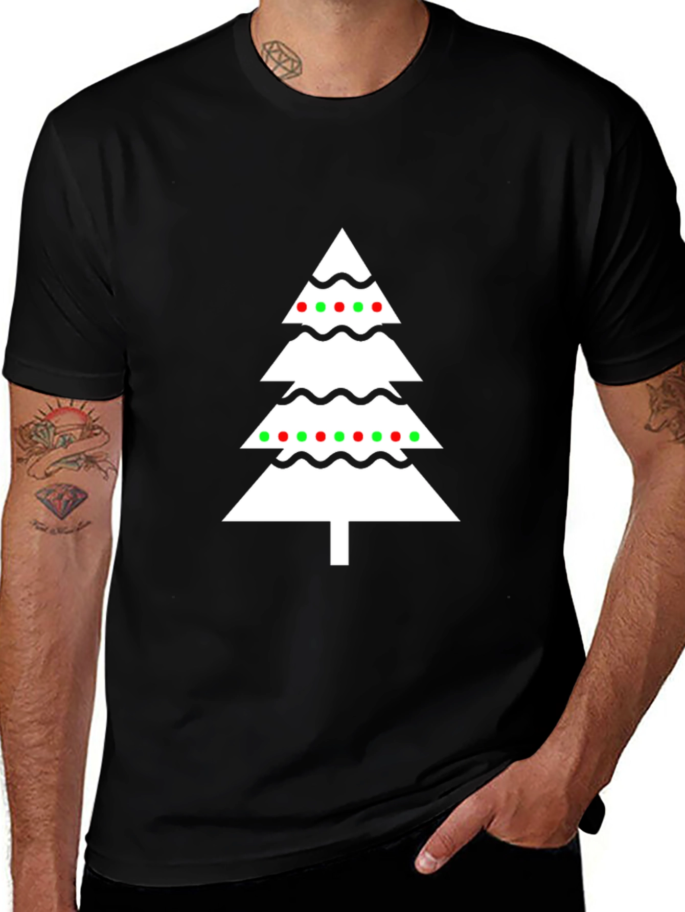 Festive Christmas Tree Graphic Tee - Black