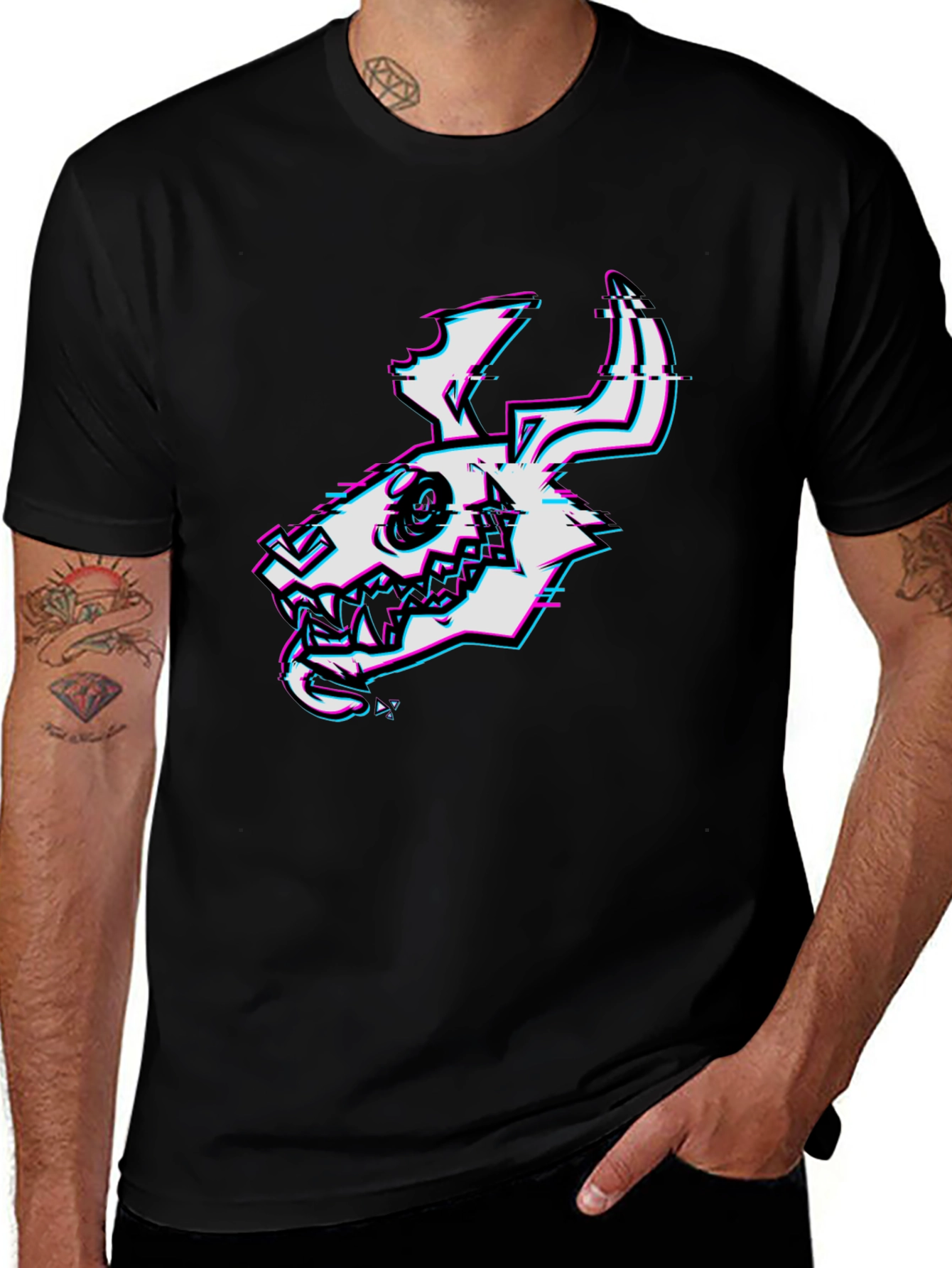 Variant 7 of Glitch Skull Graphic Tee - Black Cotton T-Shirt