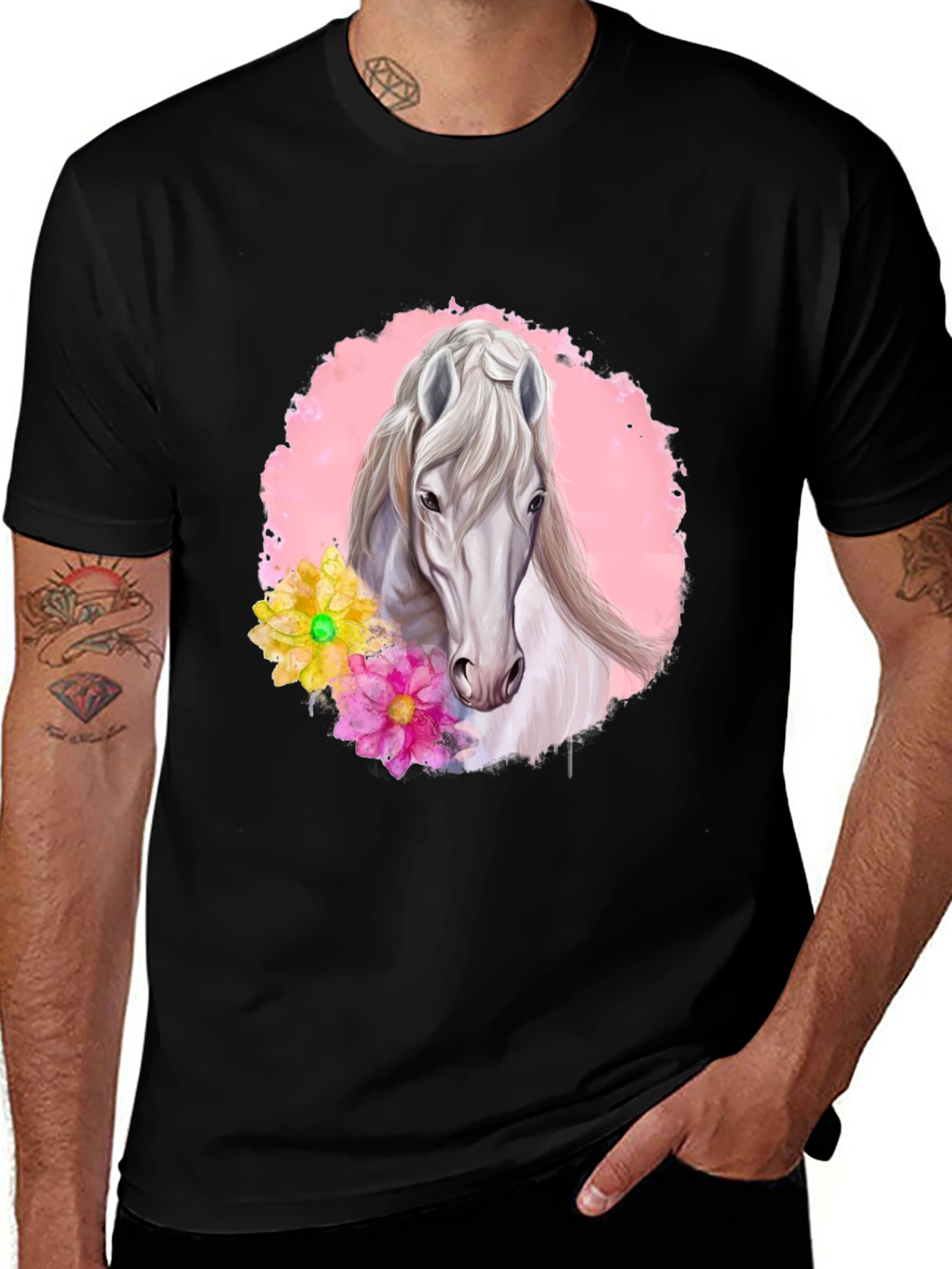 Variant 28 of Horse Floral Graphic Print T-Shirt