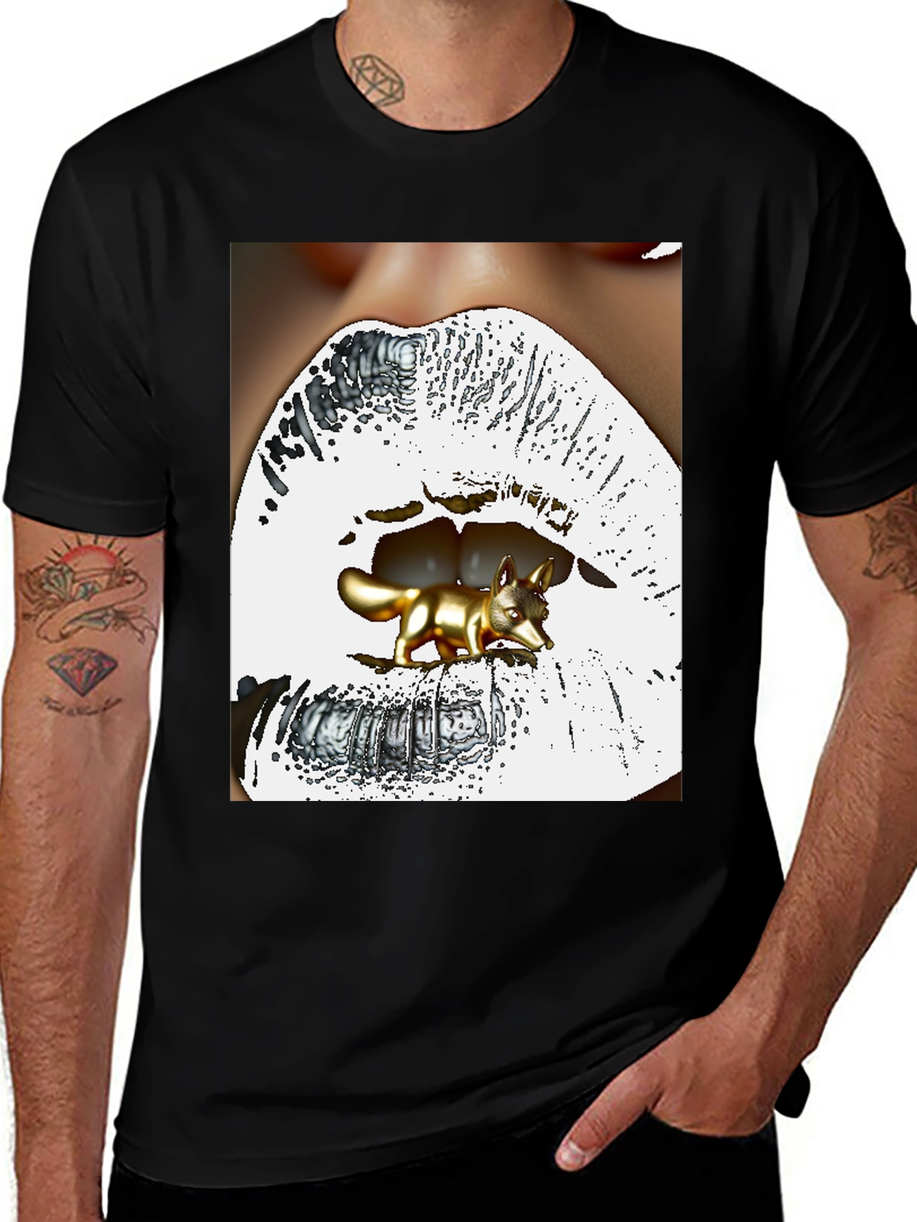 Variant 5 of Surreal Fox Lips Graphic Tee - Unique Fashion Statement