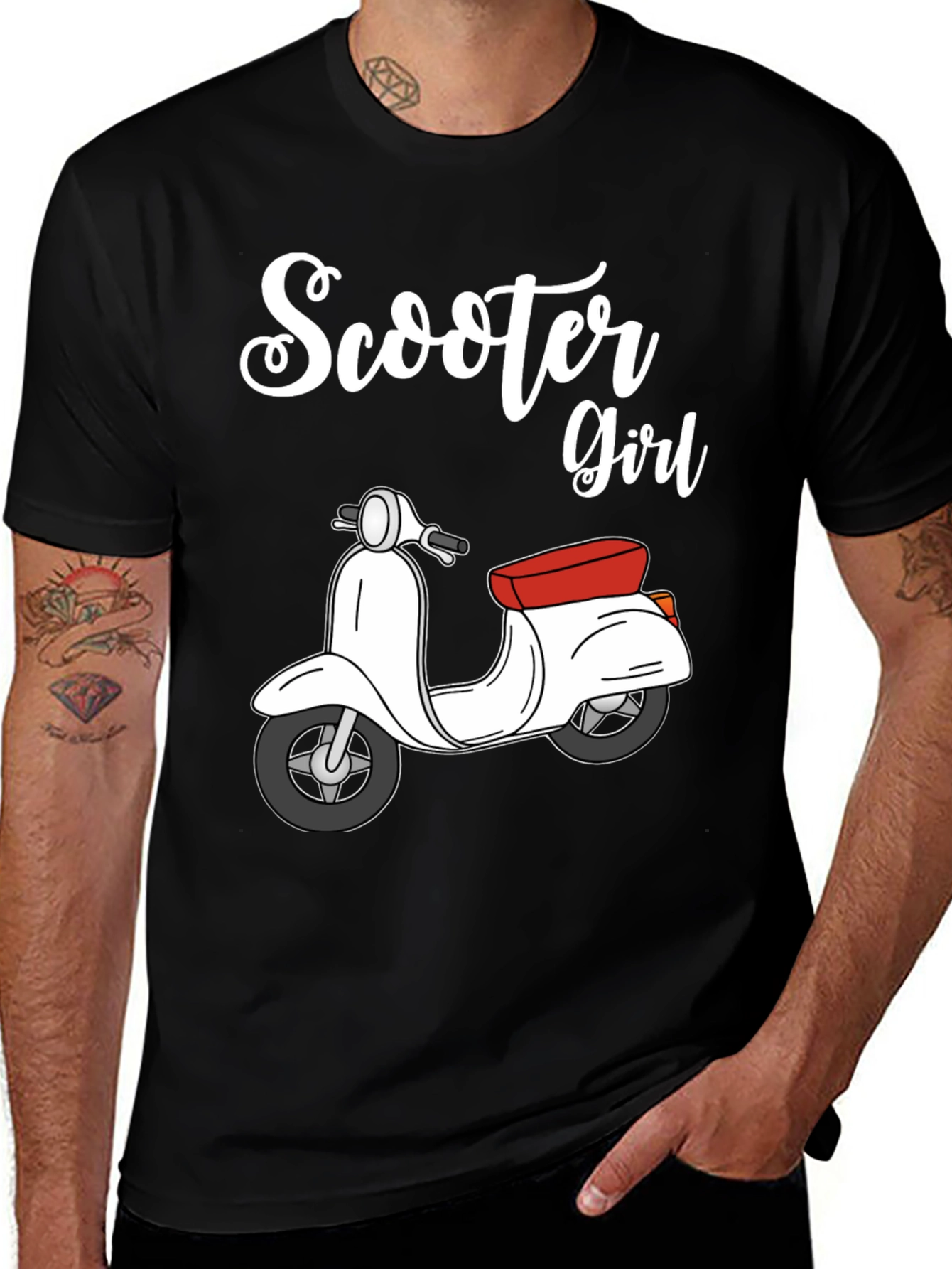Variant 2 of Scooter Girl Black T-Shirt - Retro Style