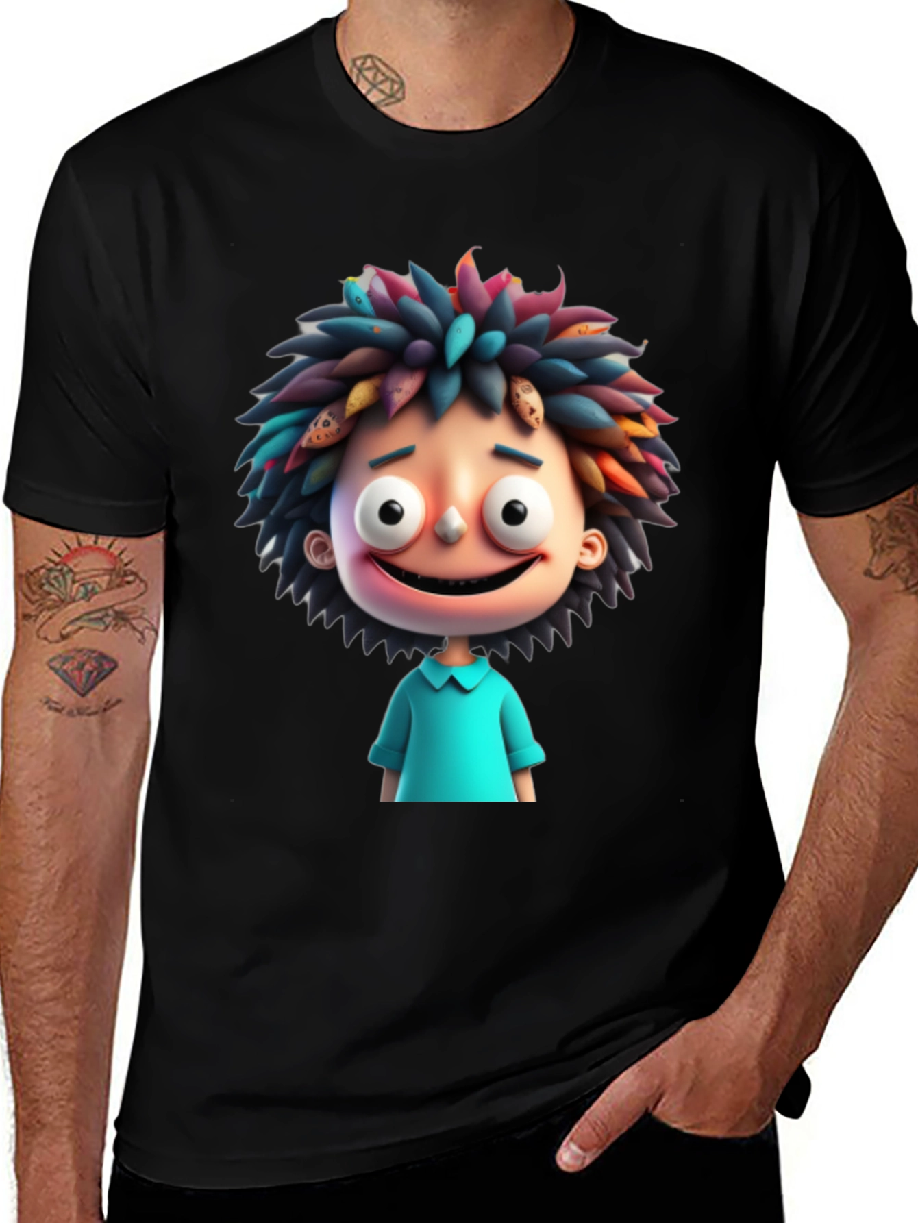Variant 24 of Fun Cartoon Character Graphic Tee - Black