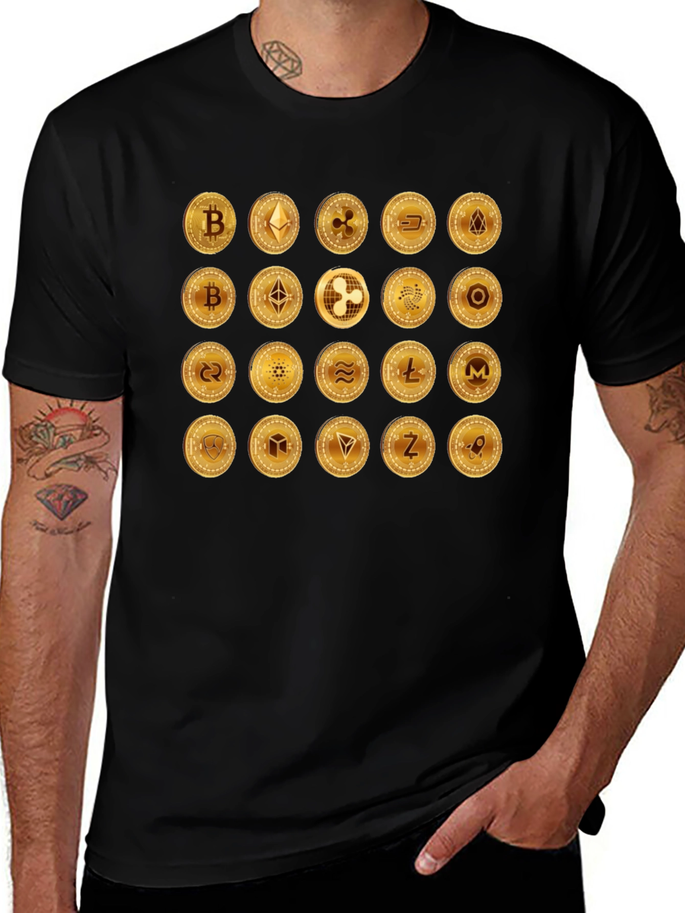 Variant 3 of Crypto Coins Black T-Shirt - Bitcoin Ethereum Altcoins