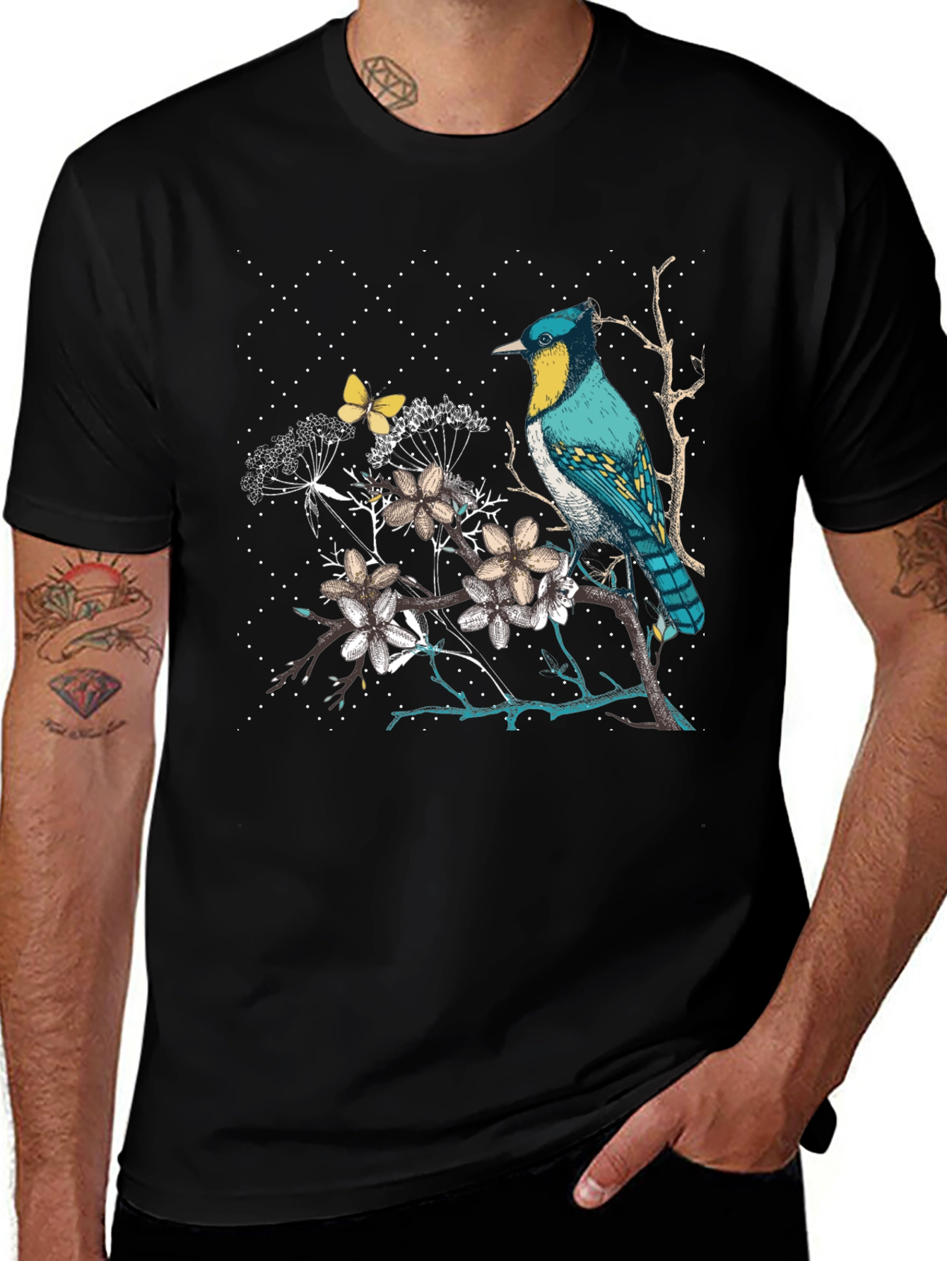 Variant 28 of Bird & Butterfly Graphic Tee - Nature Inspired Design