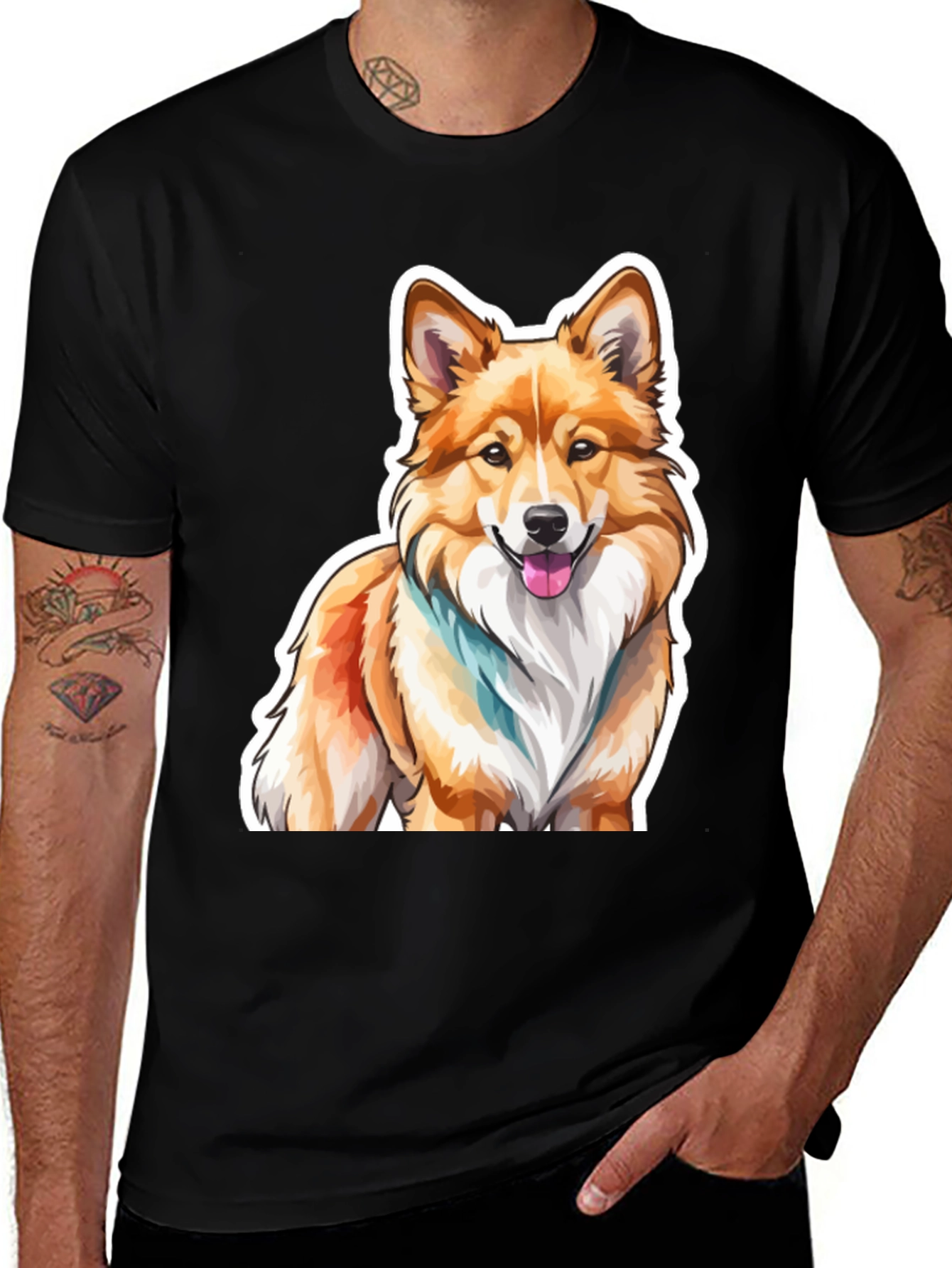 Corgi Dog Graphic Black T-Shirt