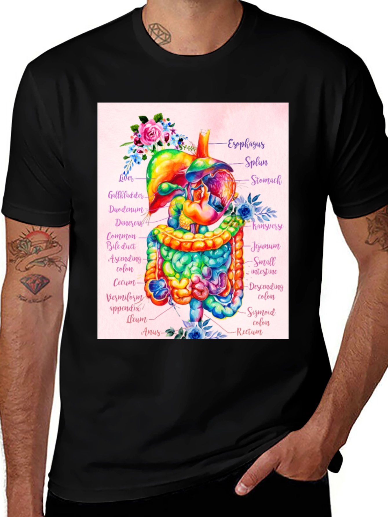 Variant 12 of Anatomical Digestive System Floral T-Shirt