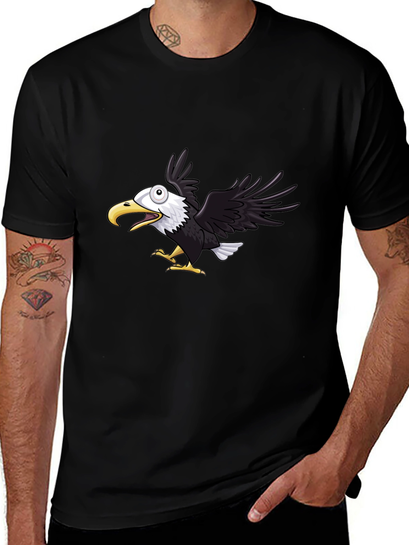 Variant 16 of Men's Black Eagle Graphic Tee - Fun Cartoon Design