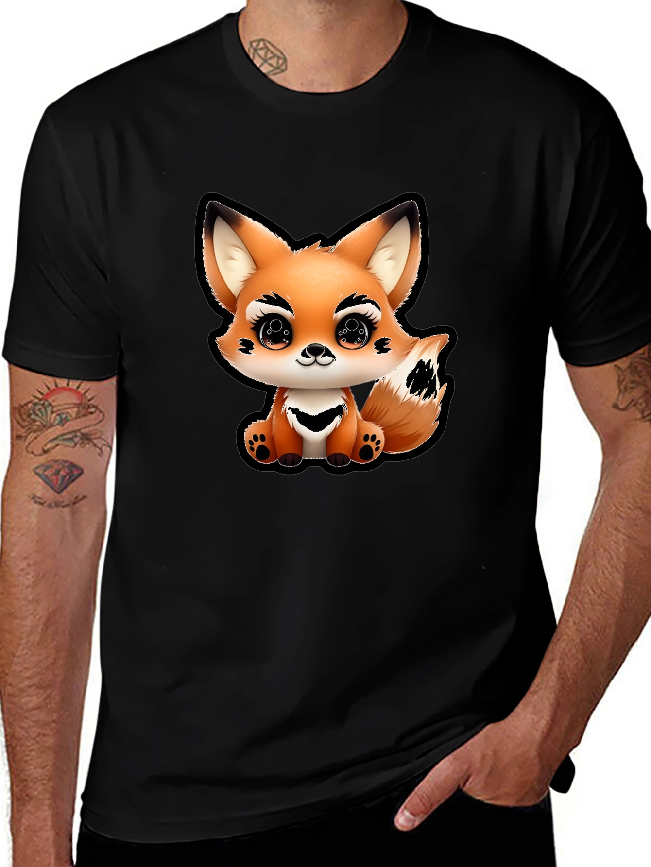 Variant 24 of Cute Fox Graphic Tee - Unisex Black T-Shirt