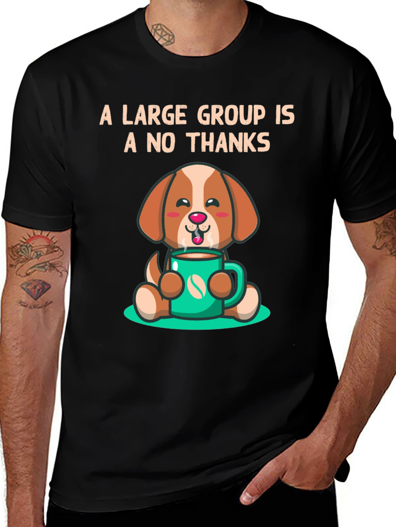 Variant 21 of A Large Group Is A No Thanks Coffee Dog T-Shirt