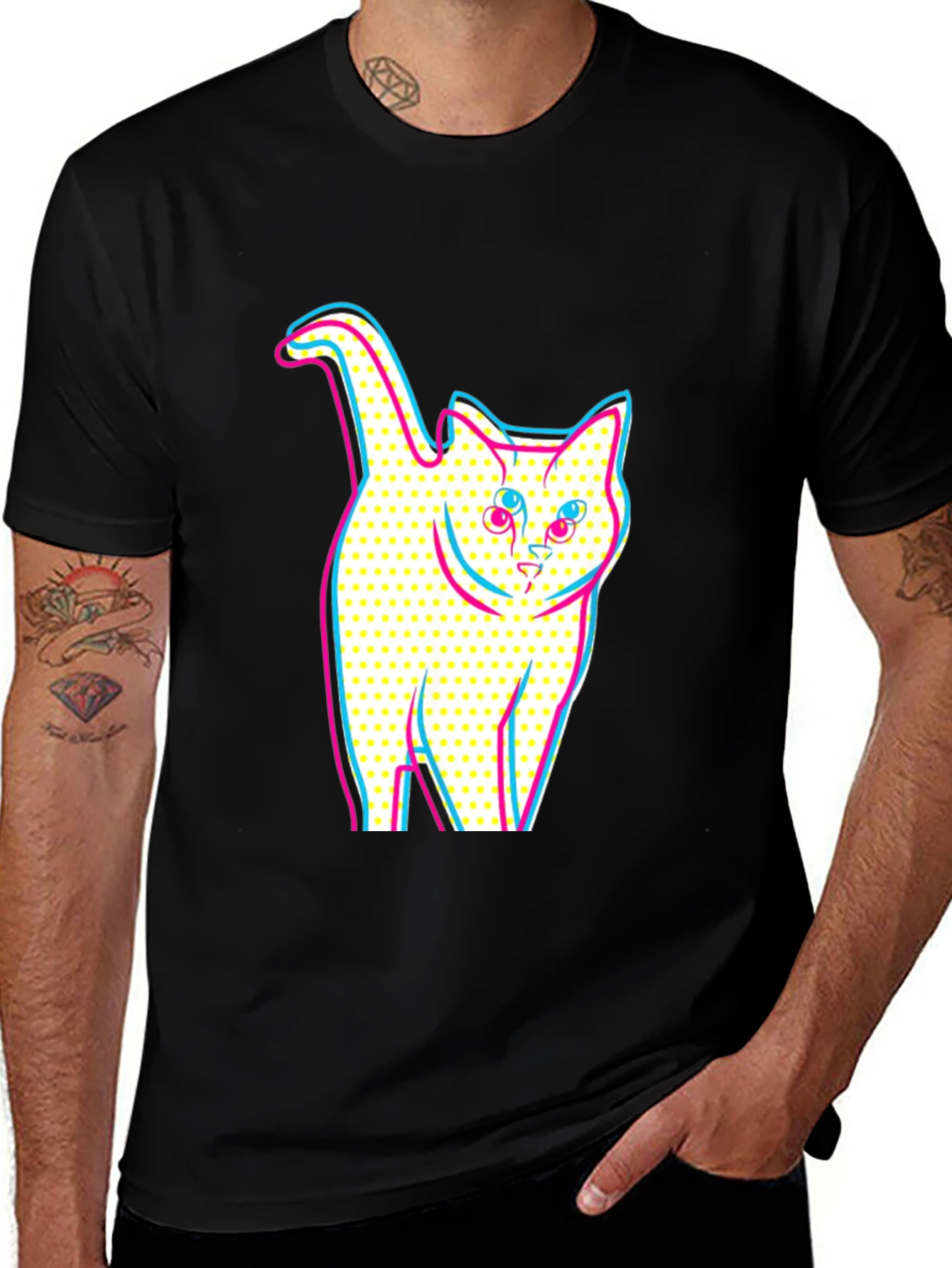 Variant 28 of Pop Art Cat Graphic Black T-Shirt