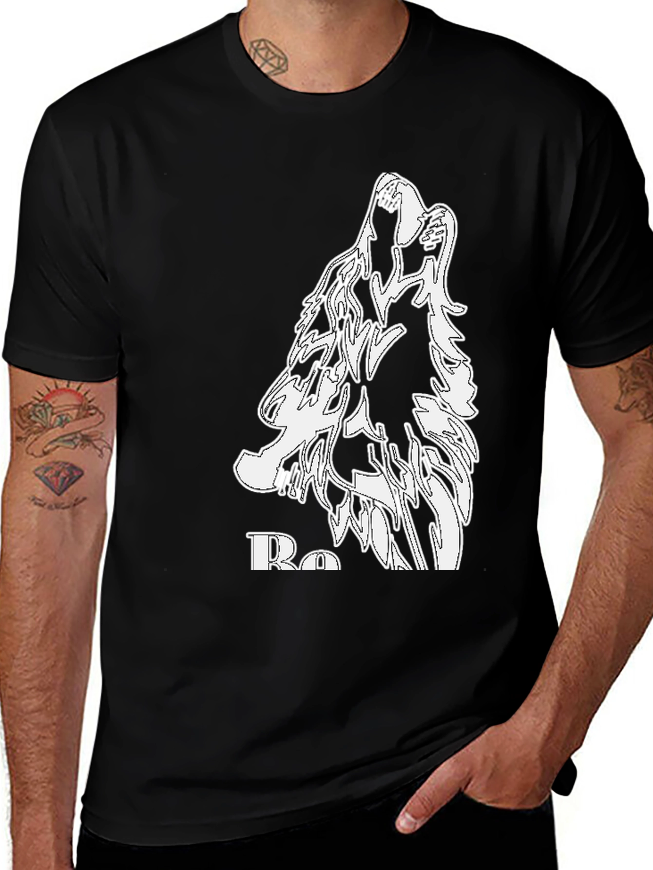 Variant 2 of Wolf Howl Graphic Black T-Shirt