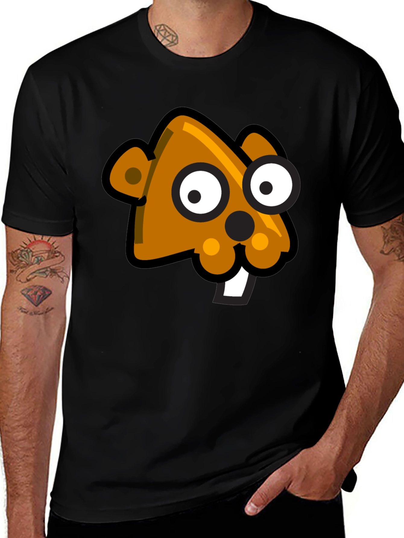 Variant 3 of Cartoon Beaver Graphic Black T-Shirt