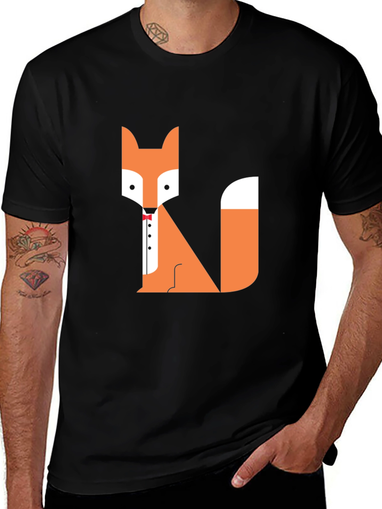 Geometric Fox Tuxedo Graphic T-Shirt