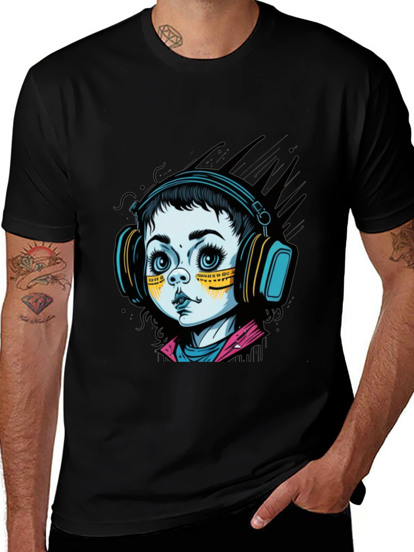 Variant 13 of Graphic Tee: Retro Doll with Headphones