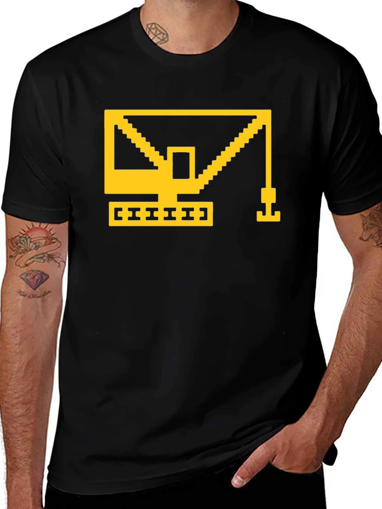 Retro 8-Bit Construction Crane Graphic T-Shirt